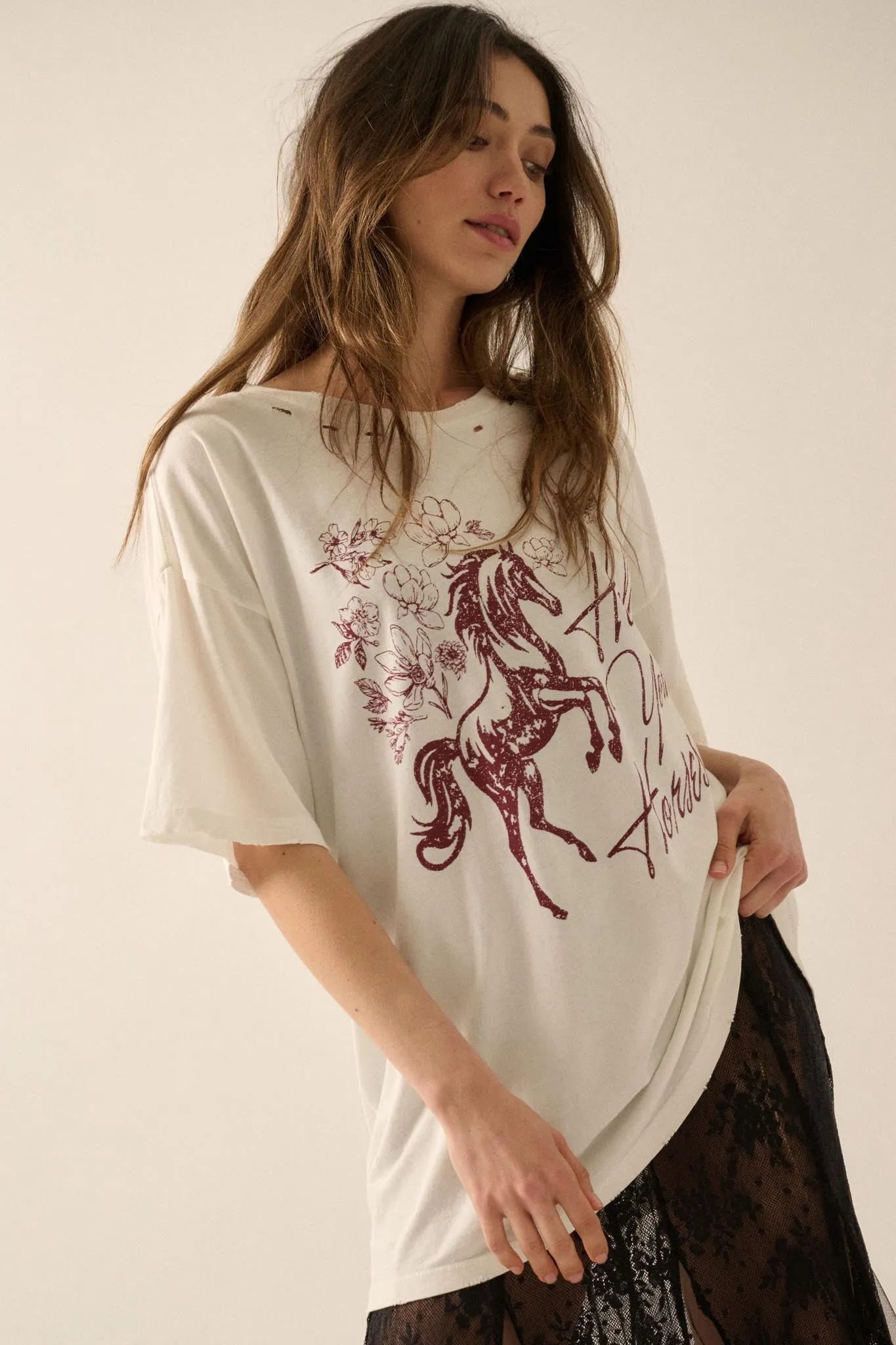 Hold Your Horses Distressed Floral Graphic Tee sold by Promesa product image thumbnail 5