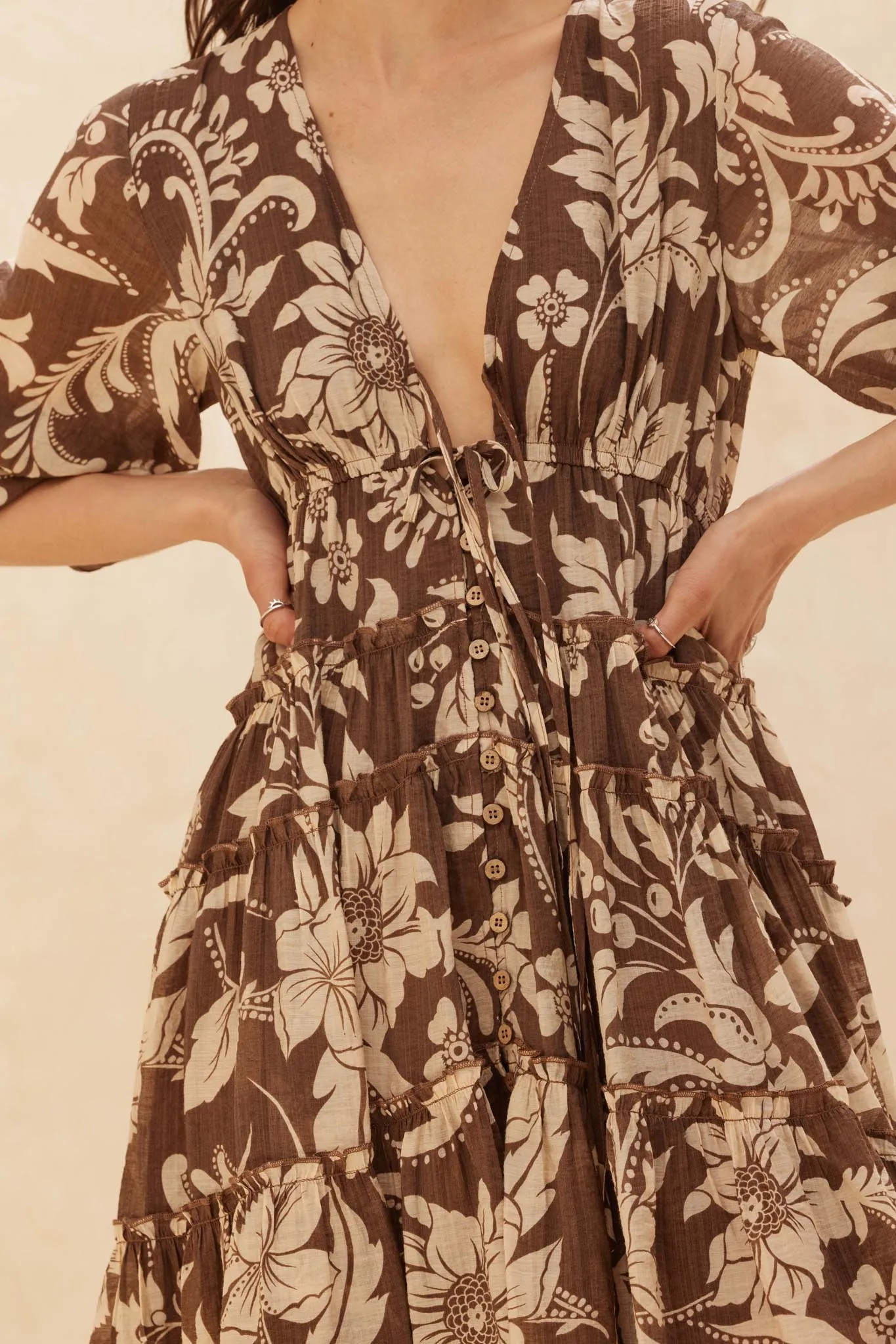 Bohemian Beauty Floral Chiffon Tiered Midi Dress sold by Promesa product image thumbnail 4