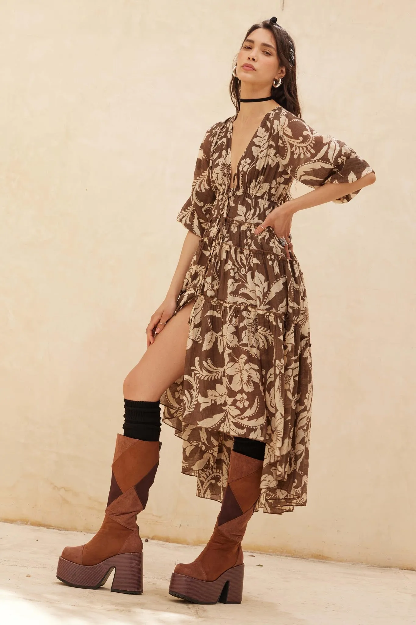 Bohemian Beauty Floral Chiffon Tiered Midi Dress sold by Promesa product image thumbnail 5