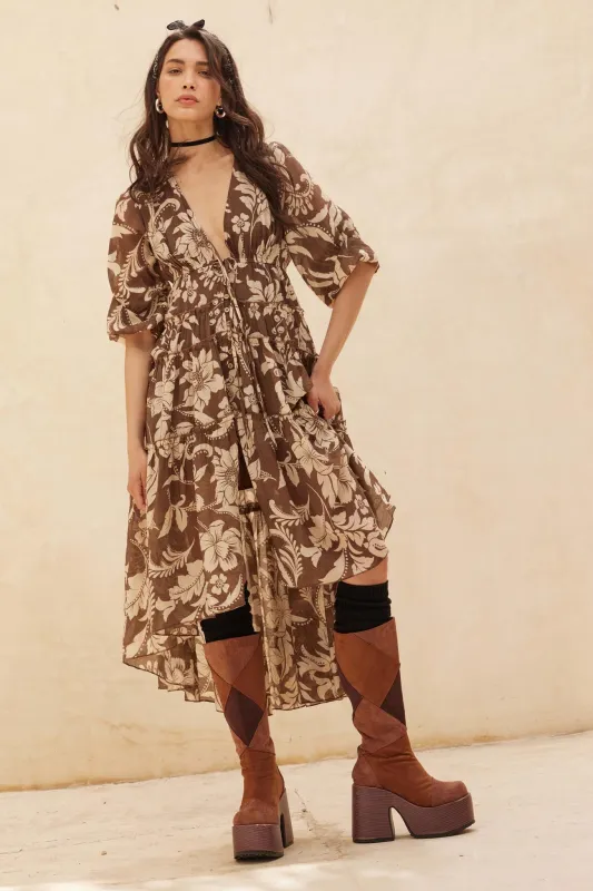 Bohemian Beauty Floral Chiffon Tiered Midi Dress made by Promesa