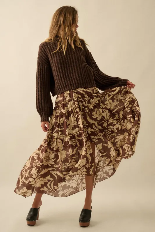 Bohemian Bouquet Floral Chiffon Tiered Maxi Skirt sold by Promesa