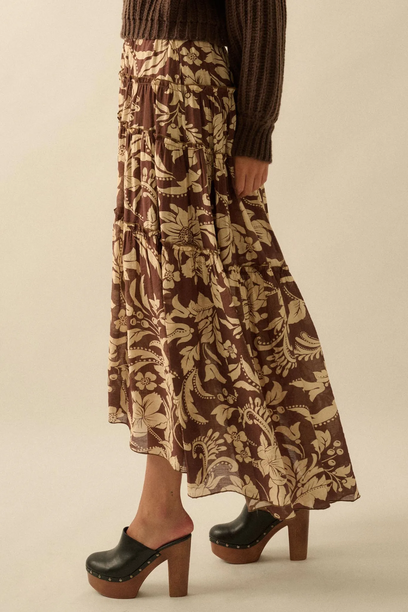 Bohemian Bouquet Floral Chiffon Tiered Maxi Skirt sold by Promesa product image thumbnail 5