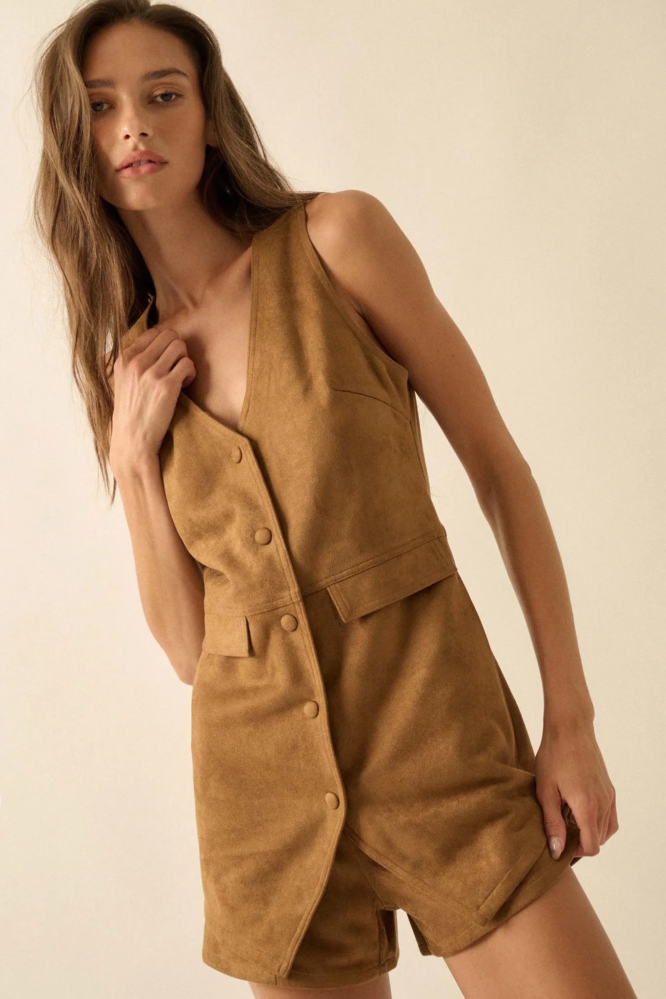 Days Like This Vegan Suede Sleeveless Vest Romper sold by Promesa product image thumbnail 5