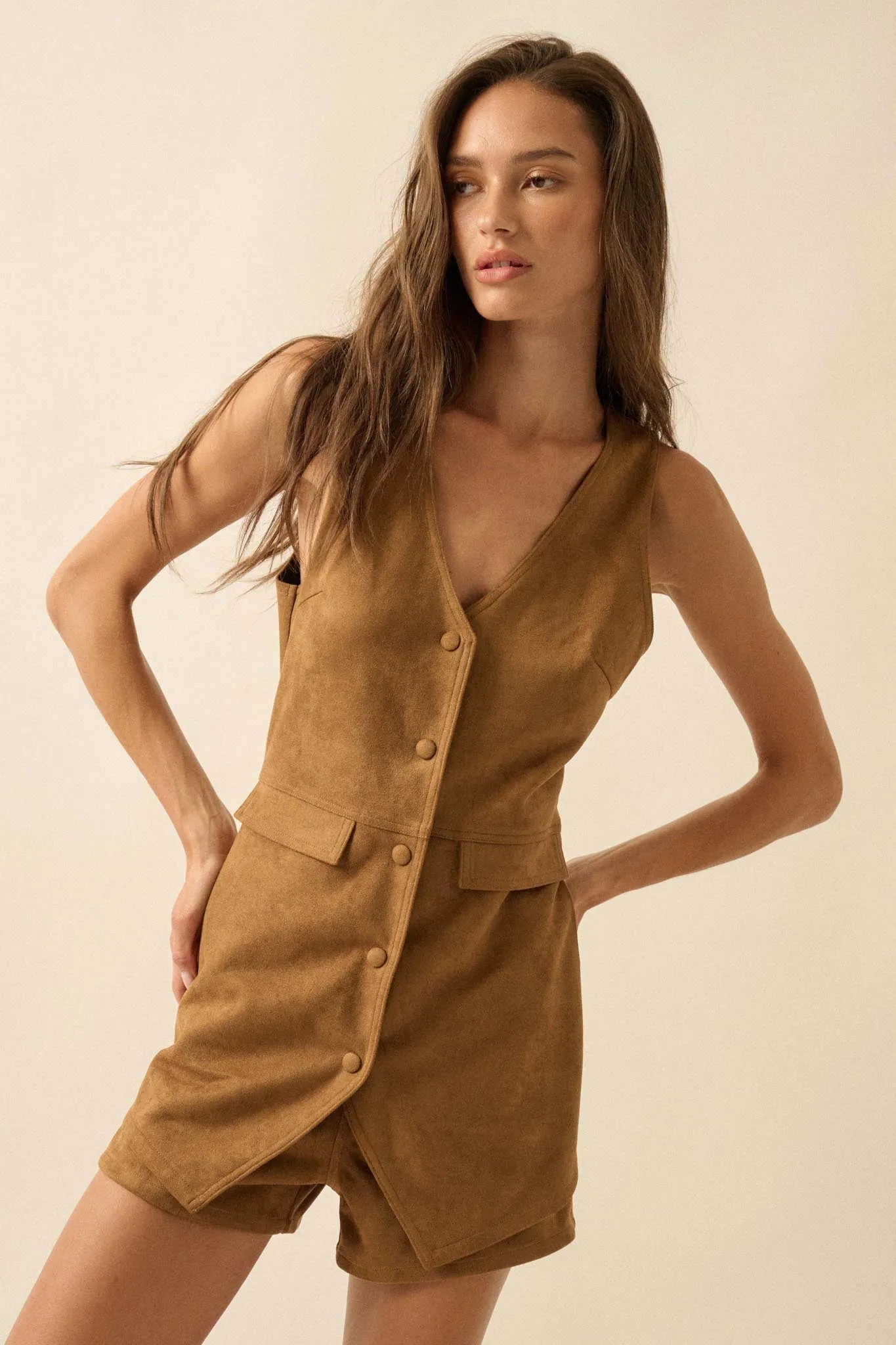 Days Like This Vegan Suede Sleeveless Vest Romper sold by Promesa product image thumbnail 4