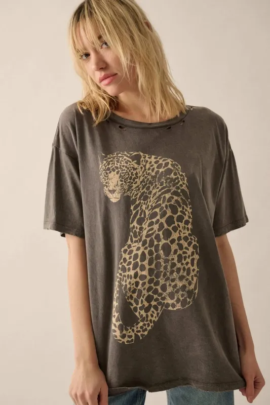 Lovely Leopard Distressed Oversize Graphic Tee sold by Promesa