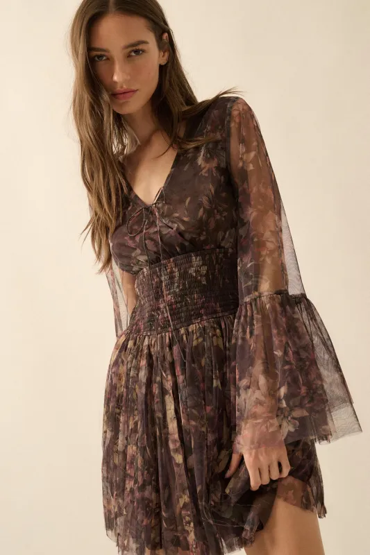 Pure Bliss Layered Floral Tulle Pleated Mini Dress sold by Promesa