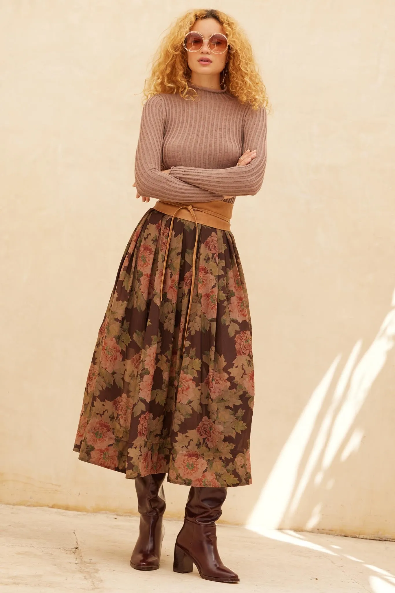 Blooming Tranquility Pleated Floral Midi Skirt sold by Promesa product image thumbnail 4