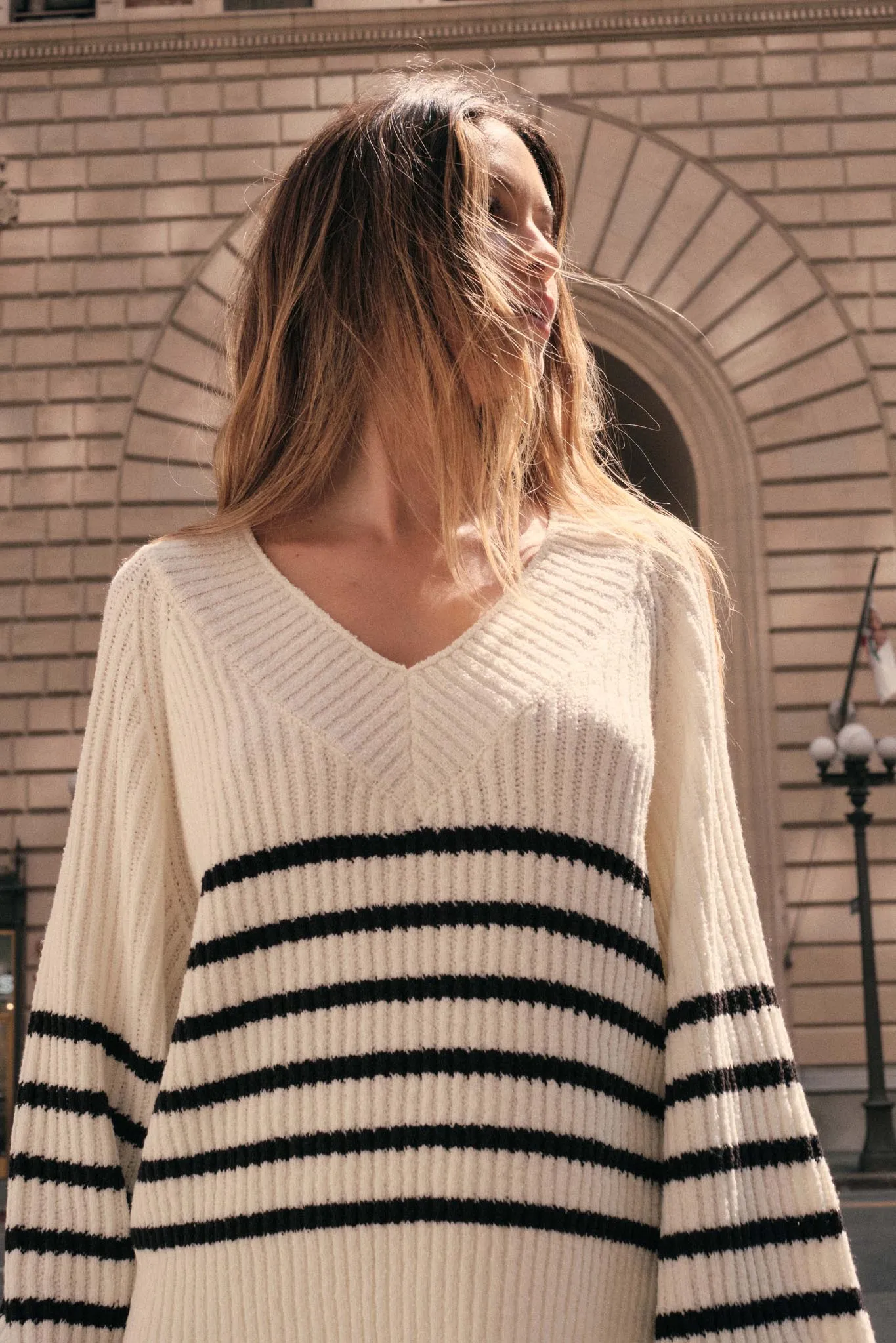 Promise the Label Striped Rib-Knit V-Neck Sweater sold by Promesa product image thumbnail 3