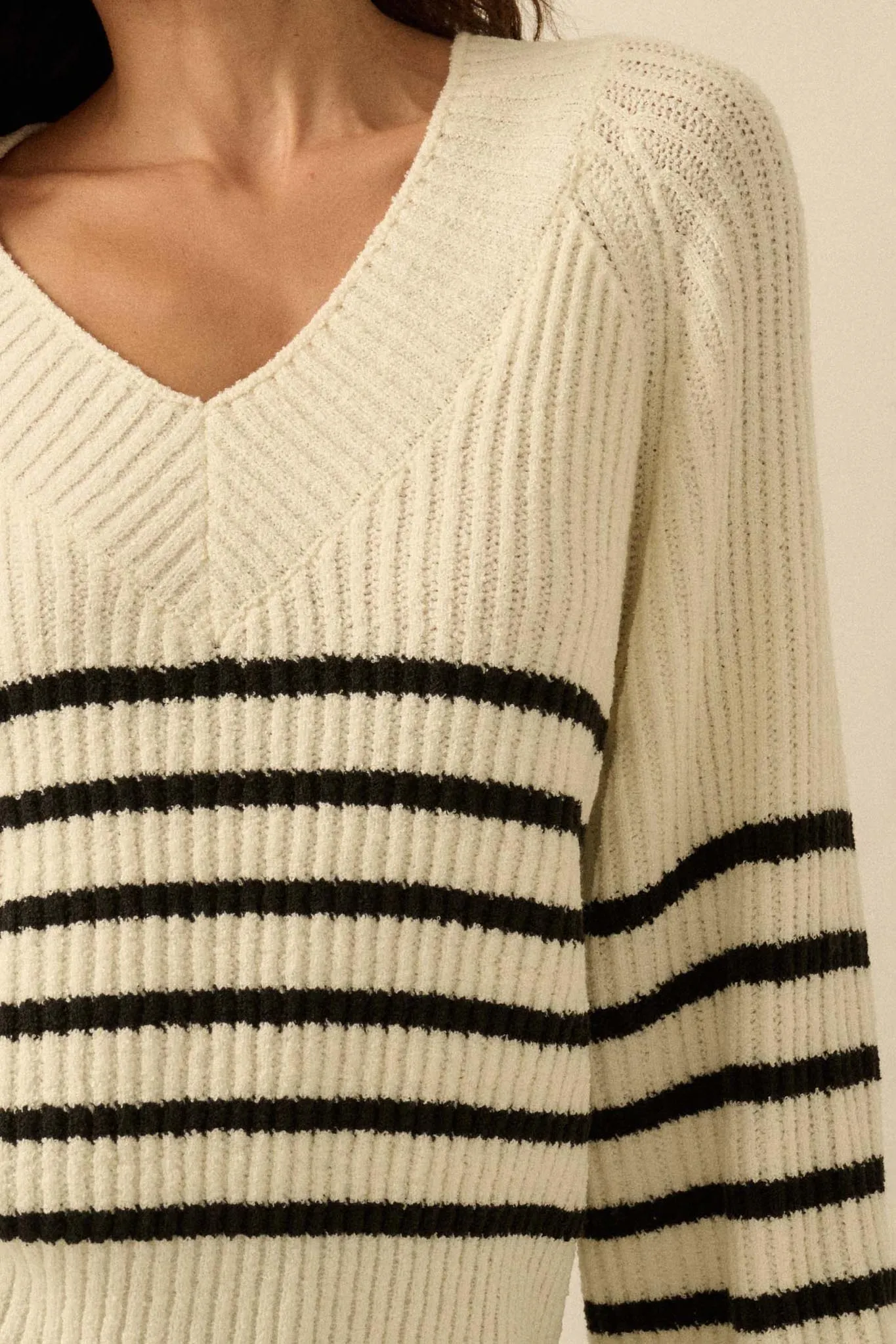 Promise the Label Striped Rib-Knit V-Neck Sweater sold by Promesa product image thumbnail 5