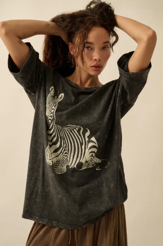 Zebra Crossing Vintage-Wash Oversize Graphic Tee made by Promesa