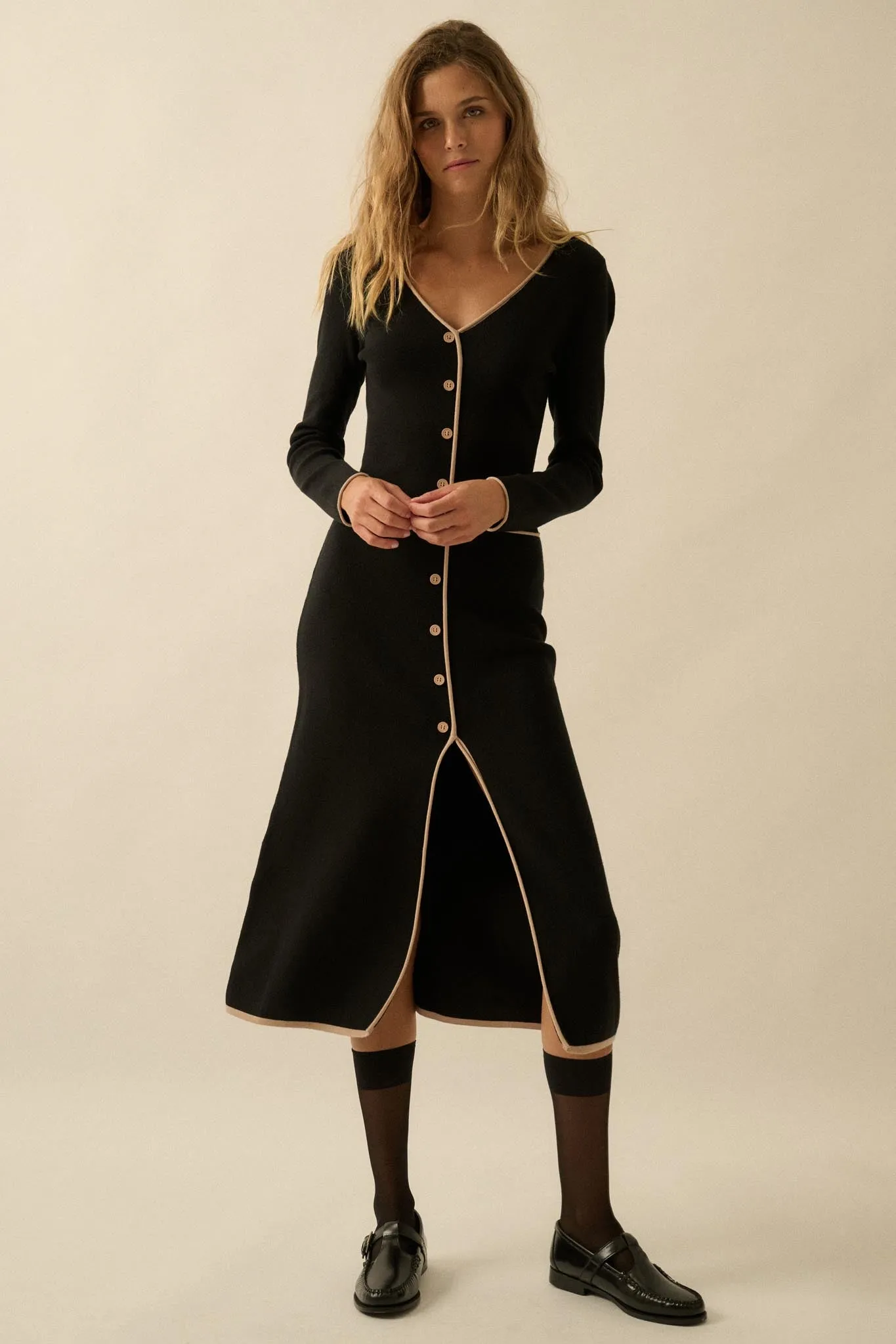 Uptown Girl Button-Detail Rib-Knit Midi Dress sold by Promesa product image thumbnail 5