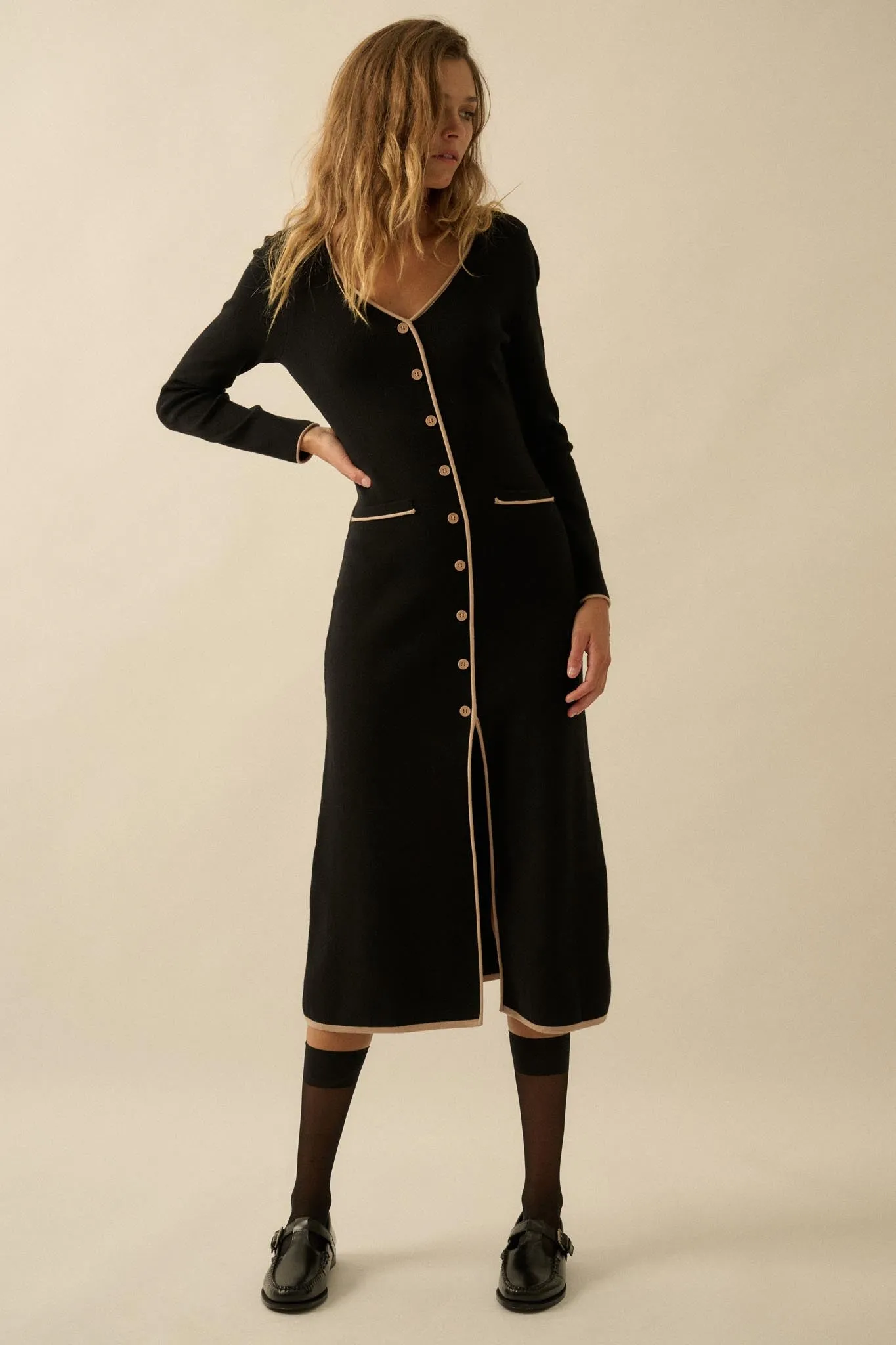 Uptown Girl Button-Detail Rib-Knit Midi Dress sold by Promesa