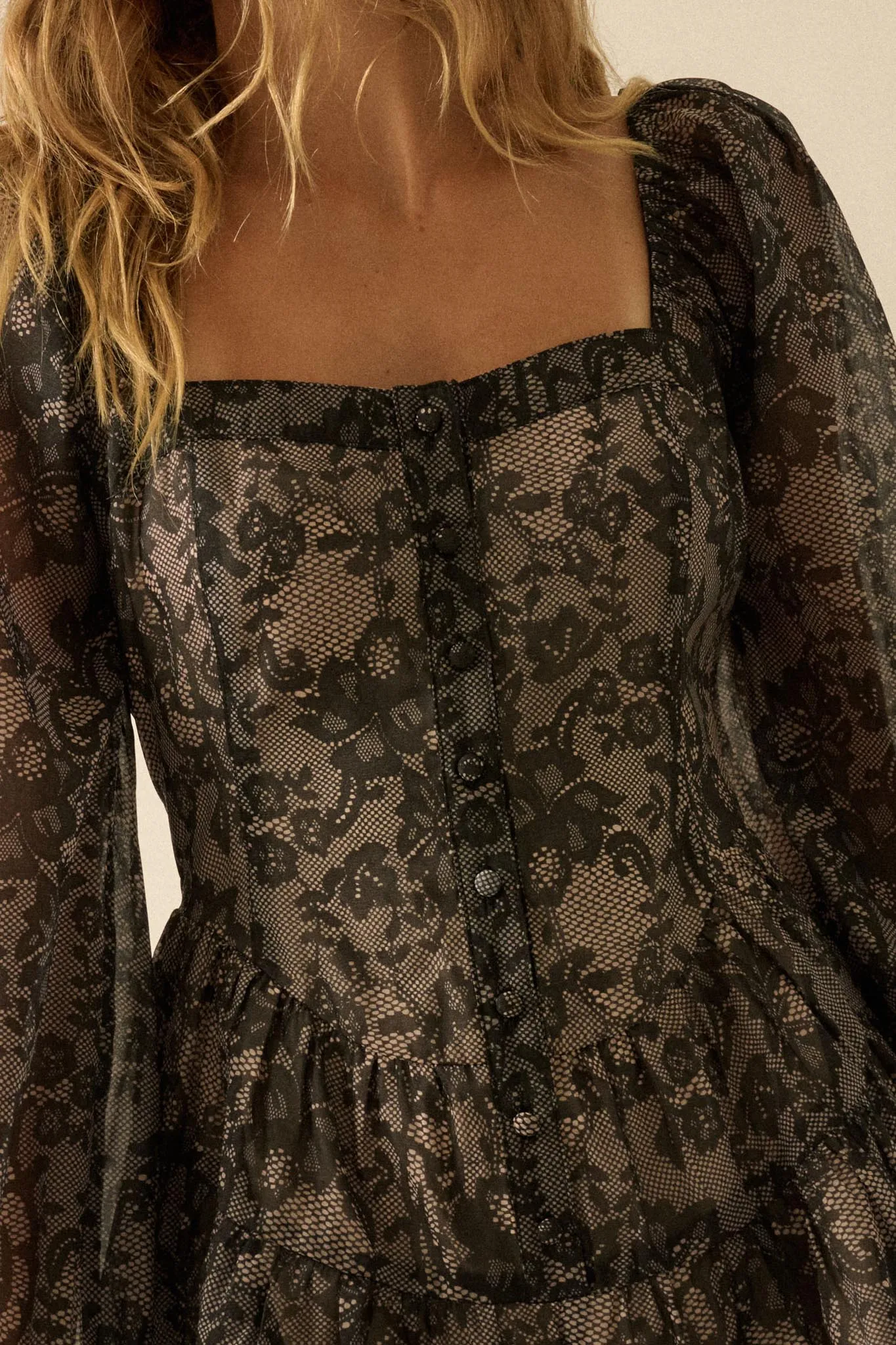 Enchanted Evening Lace-Print Organza Romper Dress sold by Promesa product image thumbnail 5