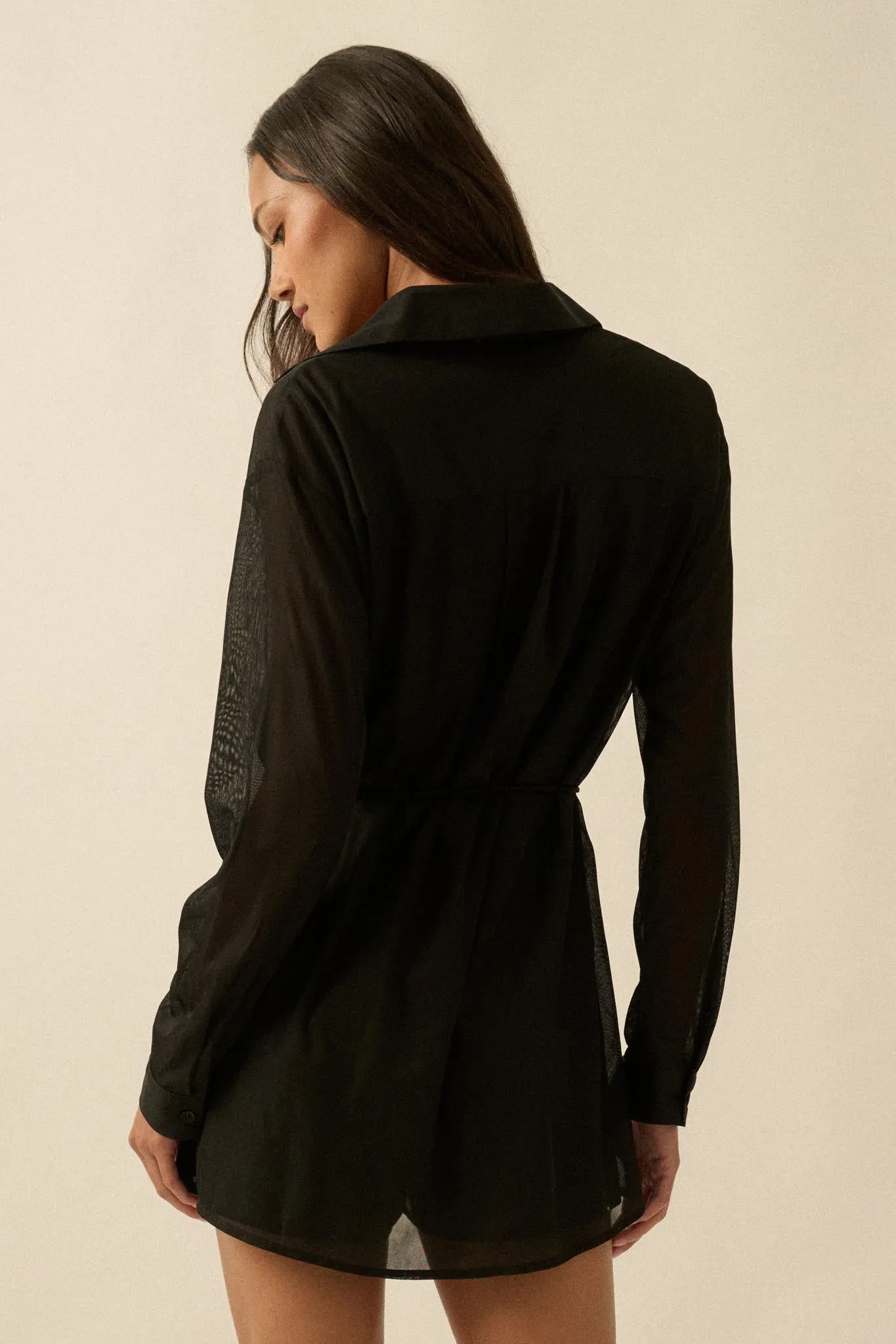 After Hours Ribbed Mesh Belted Shirt Romper sold by Promesa product image thumbnail 2