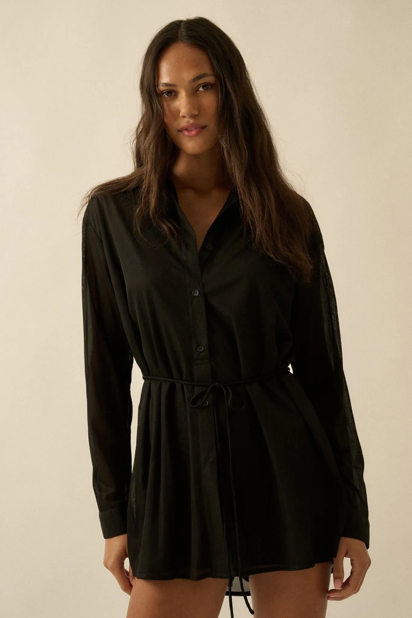After Hours Ribbed Mesh Belted Shirt Romper sold by Promesa product image thumbnail 5