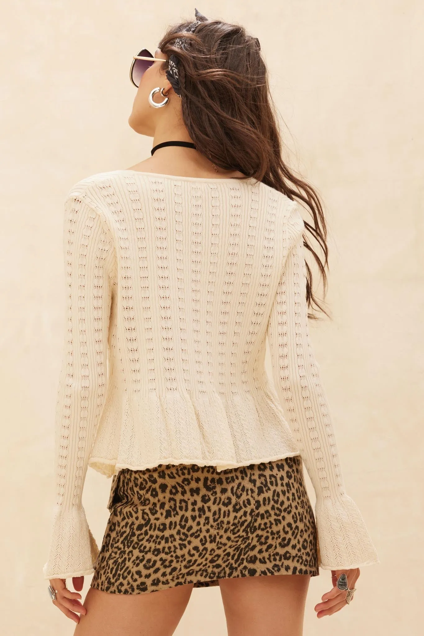 On My Way Pointelle Rib-Knit Peplum Cardigan sold by Promesa product image thumbnail 2
