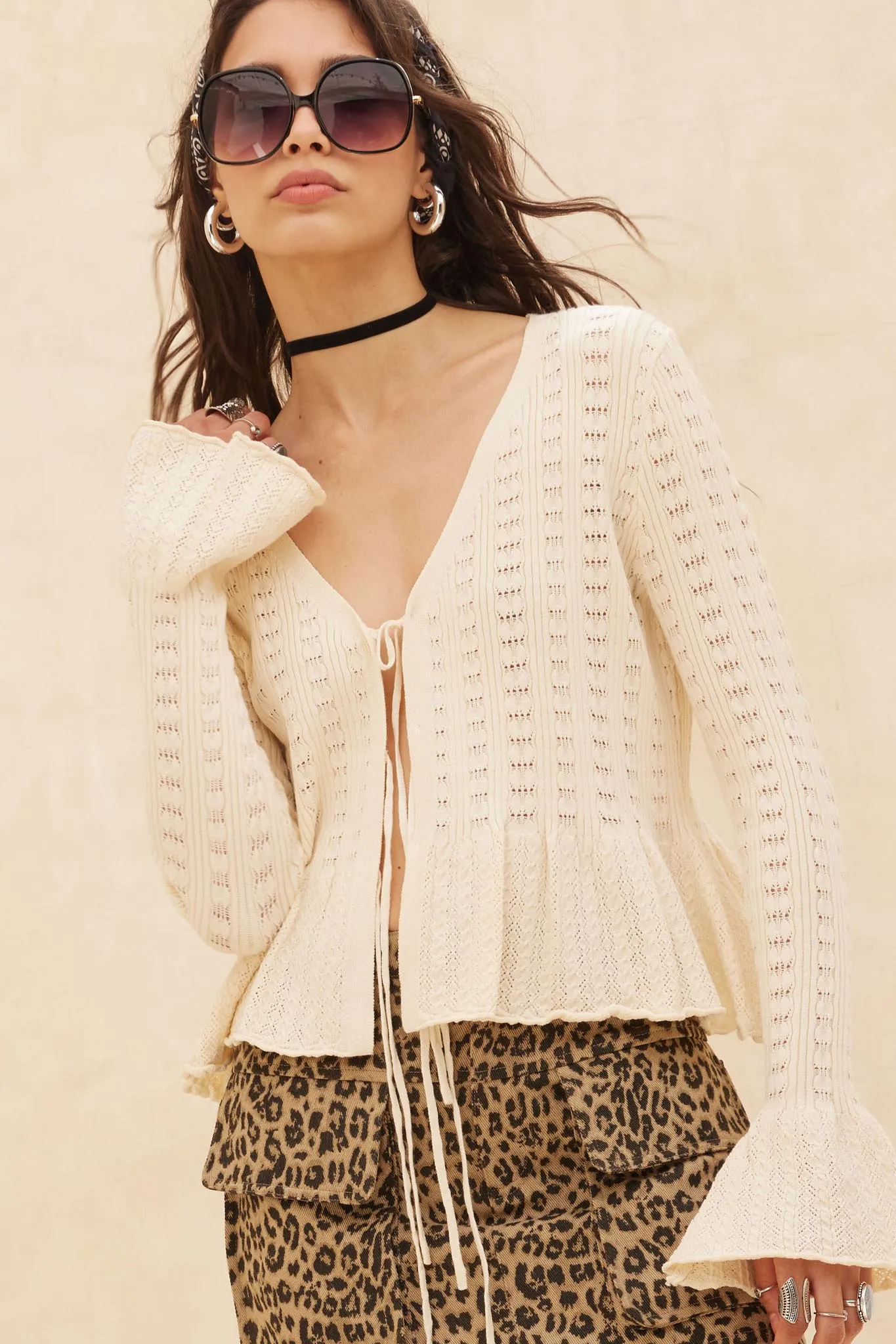 On My Way Pointelle Rib-Knit Peplum Cardigan sold by Promesa