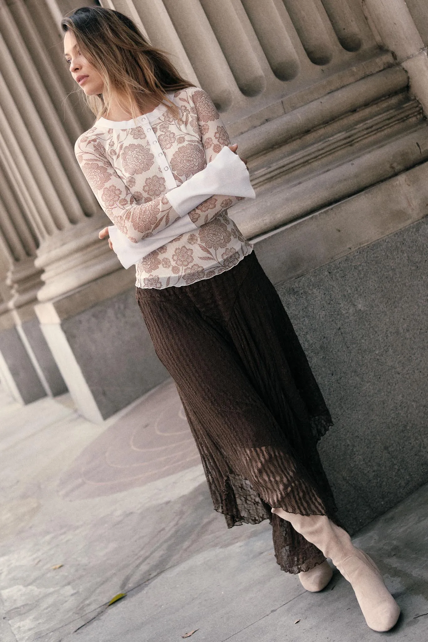Just Divine Lace Drop-Waist Handkerchief Midi Skirt sold by Promesa