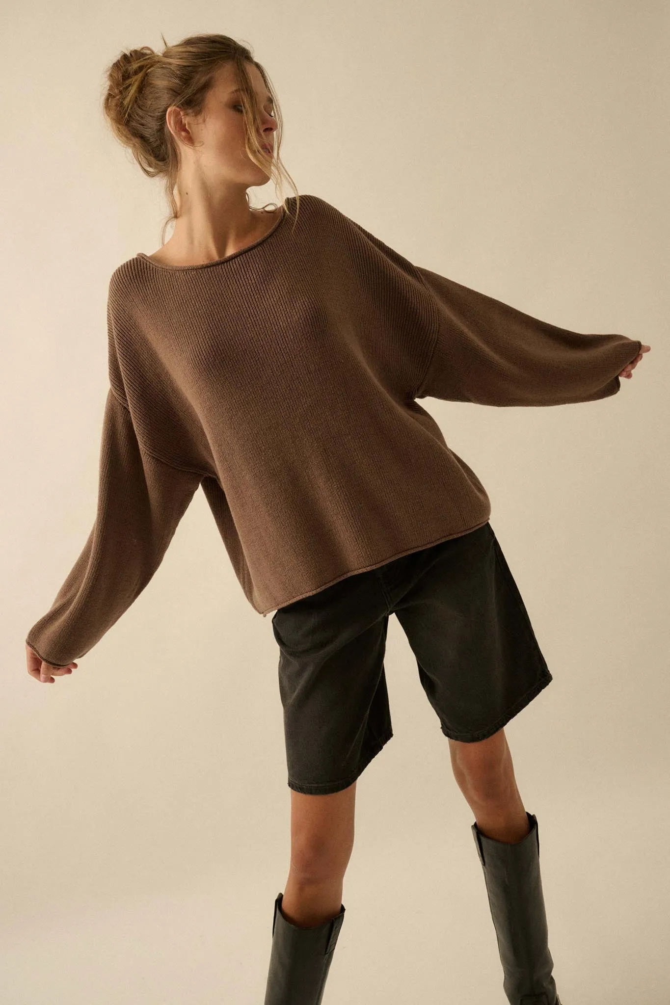 Chill Vibes Rolled-Edge Ribbed Knit Sweater sold by Promesa product image thumbnail 2