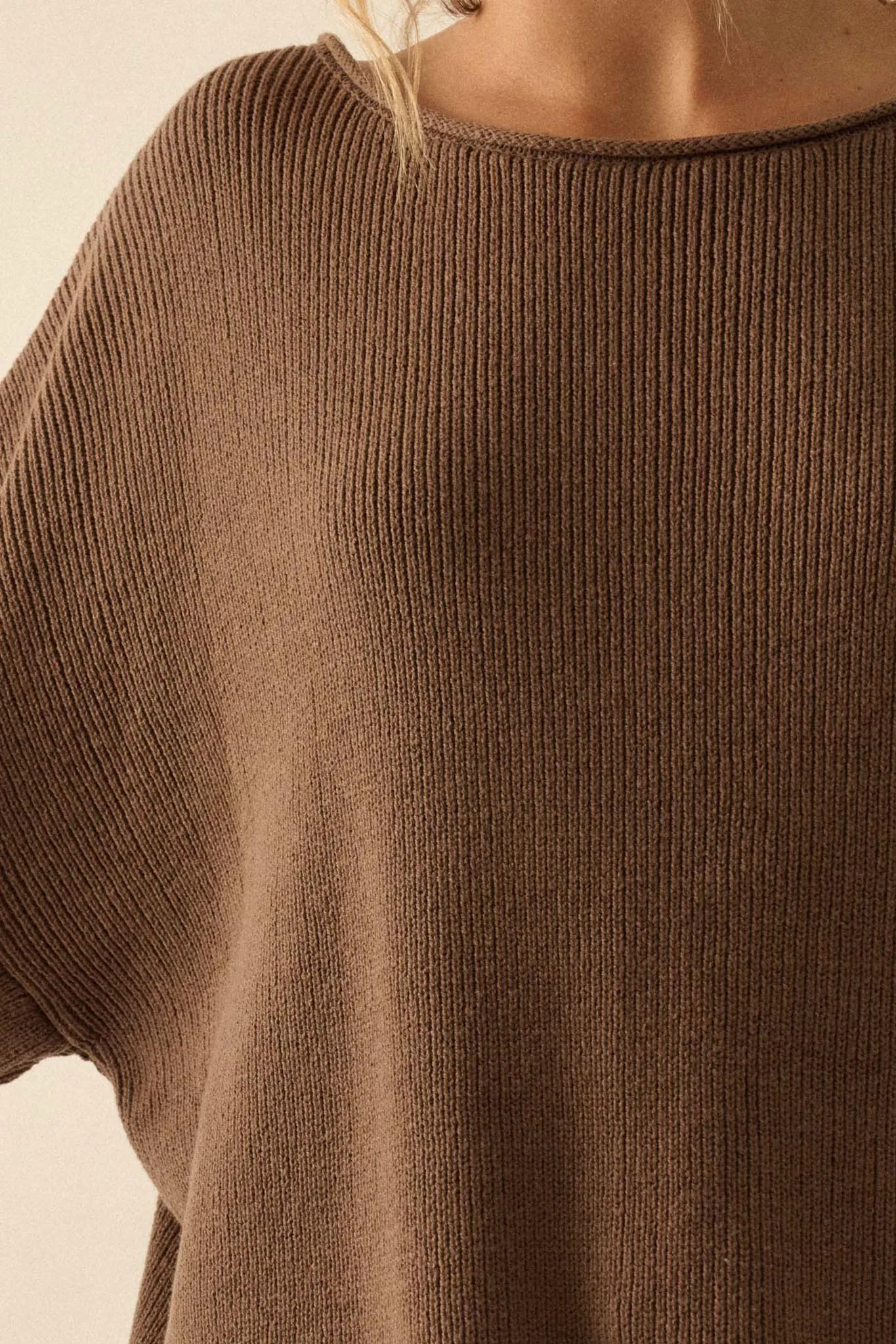 Chill Vibes Rolled-Edge Ribbed Knit Sweater sold by Promesa product image thumbnail 3