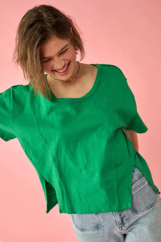 Easy Fit Vintage-Wash Slub Cotton Split-Hem Tee sold by Promesa