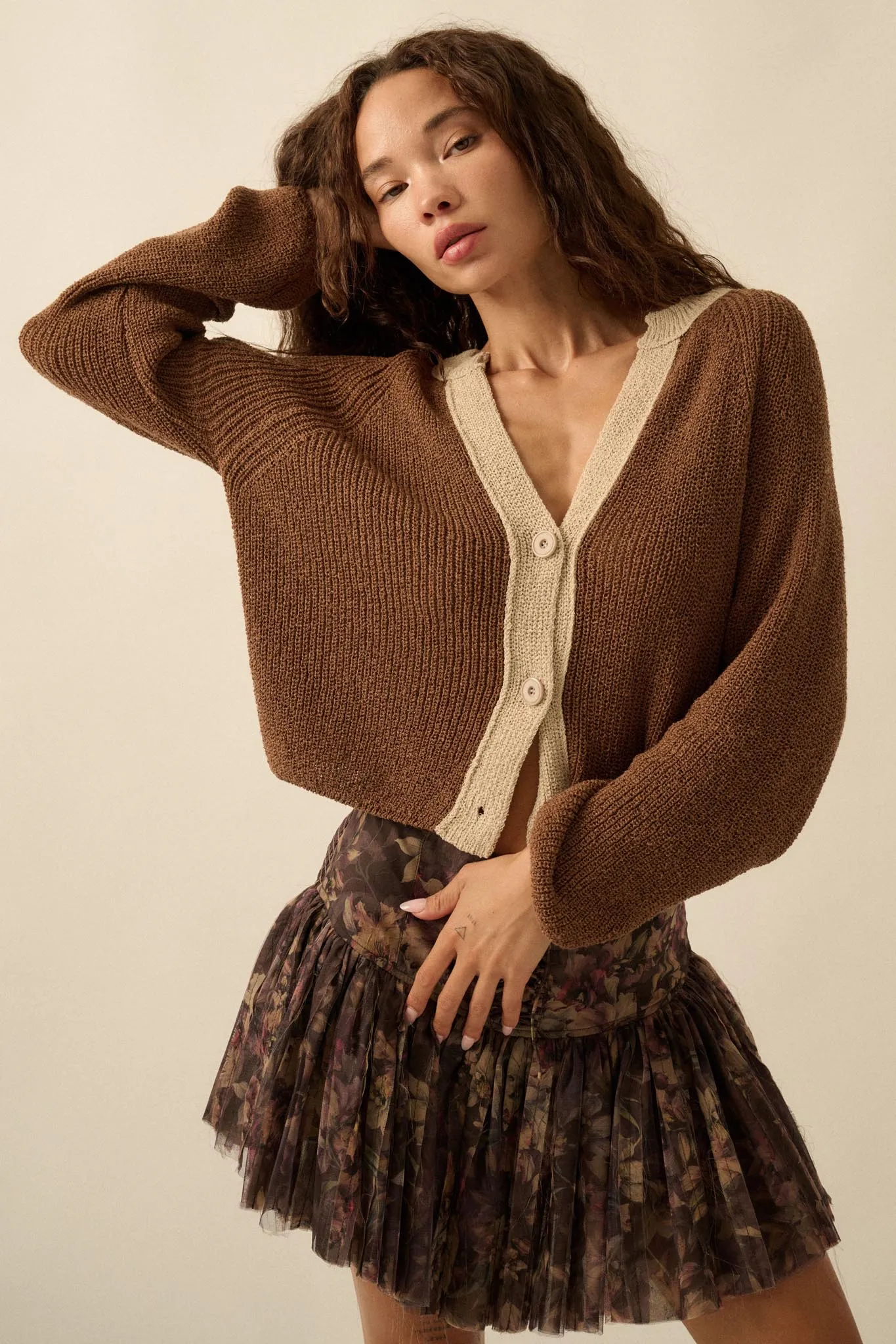 Meant to Be Contrast Knit Cropped Cardigan sold by Promesa product image thumbnail 4