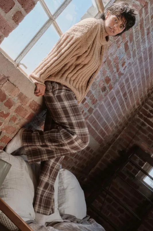 Plaid Influence Wide-Leg Drawstring Flannel Pants sold by Promesa