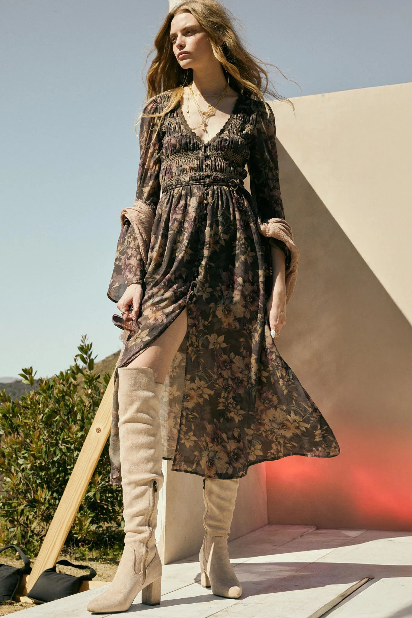 Boho Blossoms Floral Bell-Sleeve Midi Dress sold by Promesa