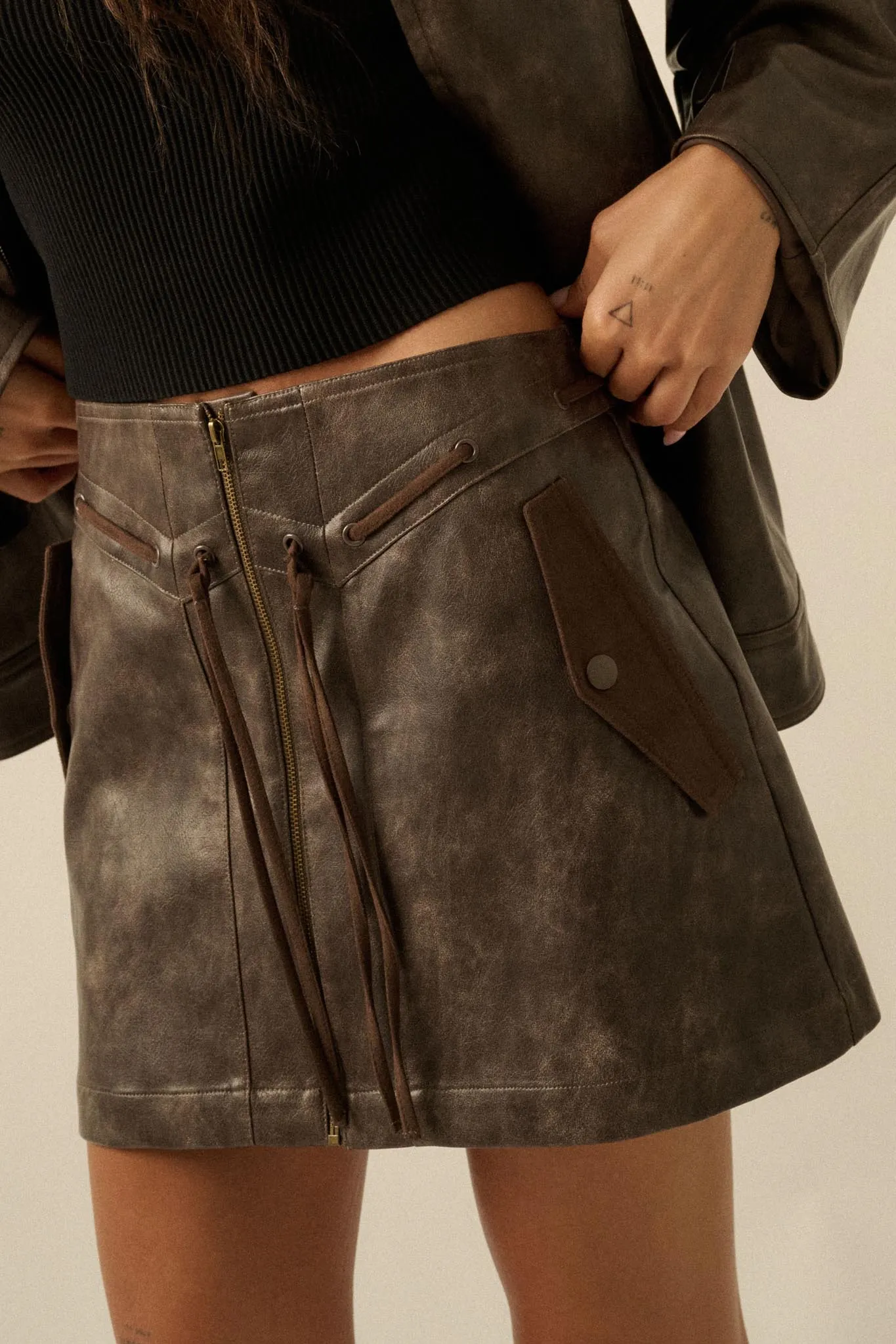 Road Rules Vegan Leather and Suede Mini Skirt sold by Promesa product image thumbnail 4