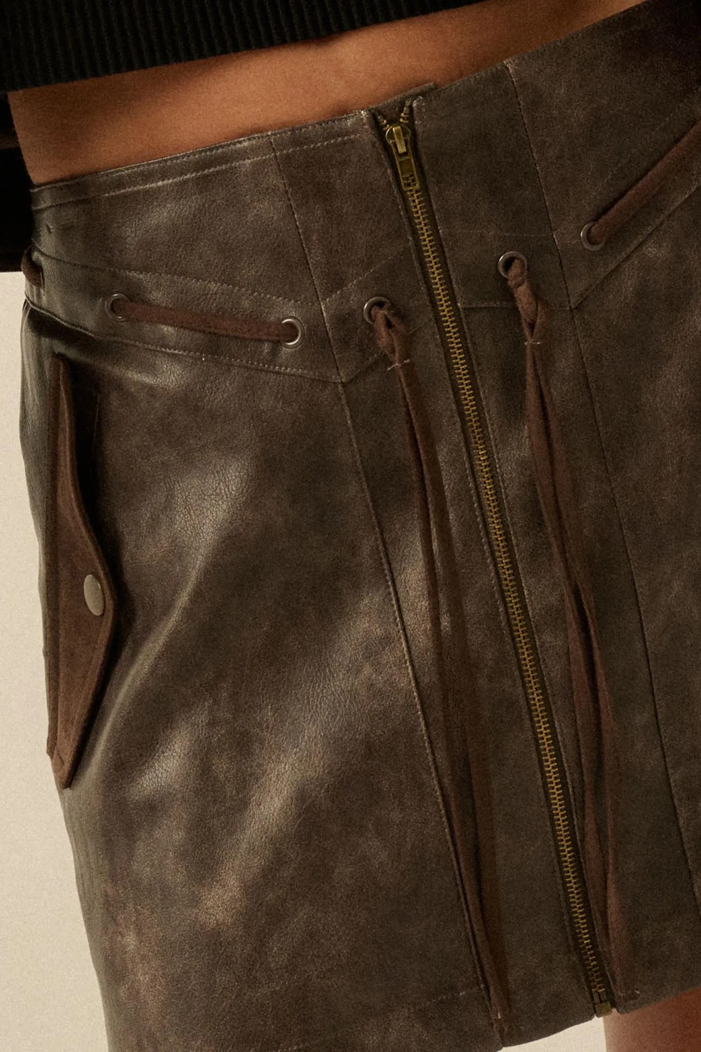 Road Rules Vegan Leather and Suede Mini Skirt sold by Promesa product image thumbnail 5