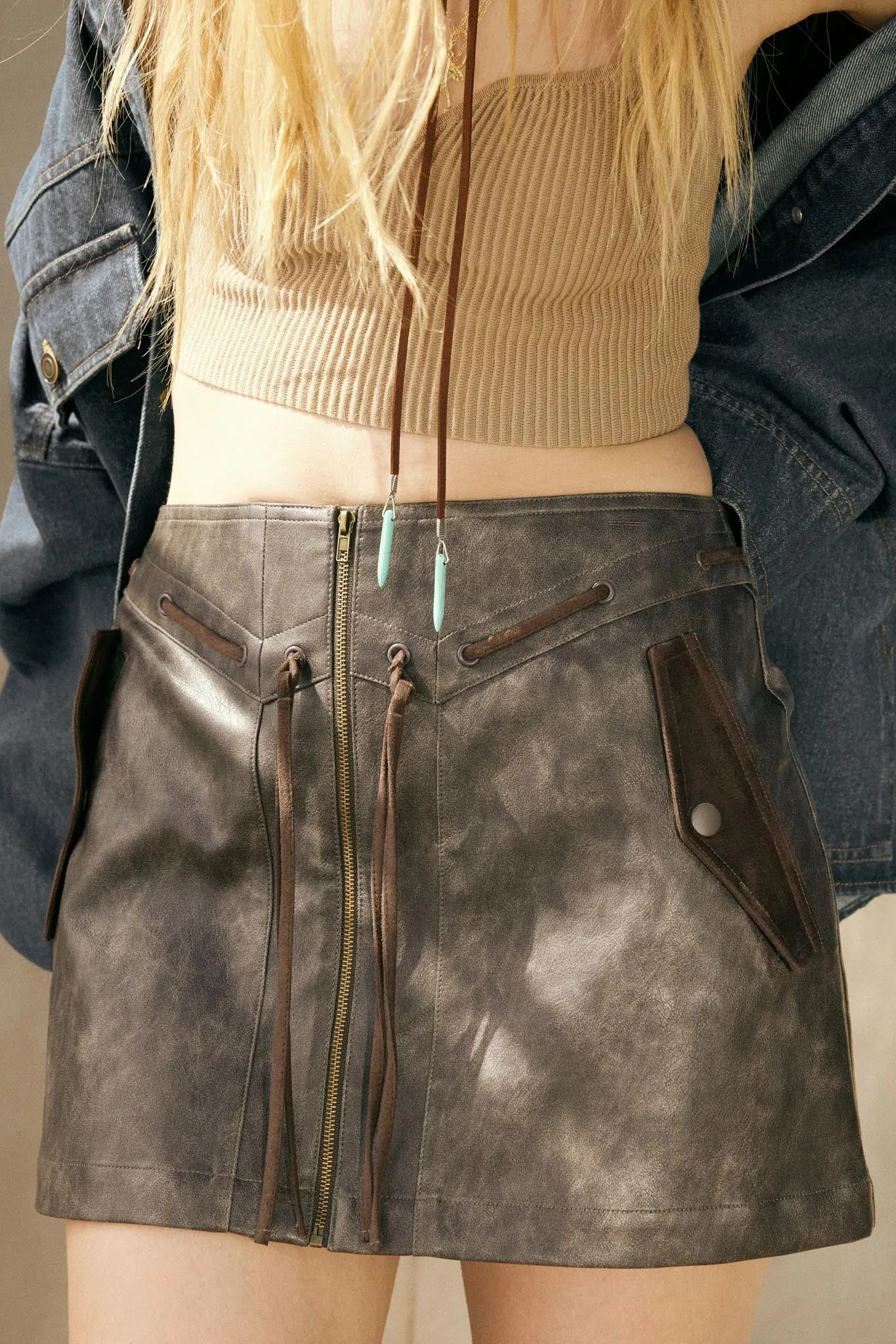 Road Rules Vegan Leather and Suede Mini Skirt sold by Promesa product image thumbnail 2