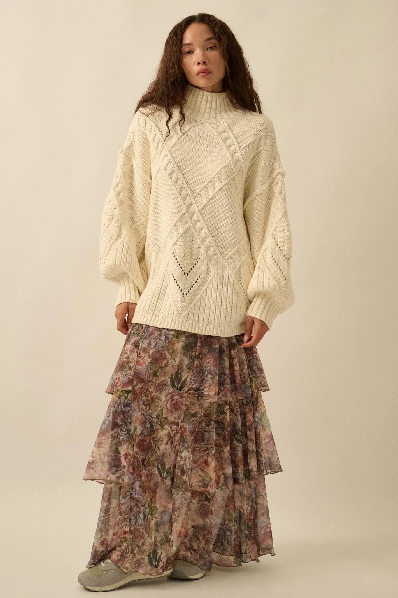 Dream Valley Floral Mesh Tiered Ruffle Maxi Skirt sold by Promesa product image thumbnail 4