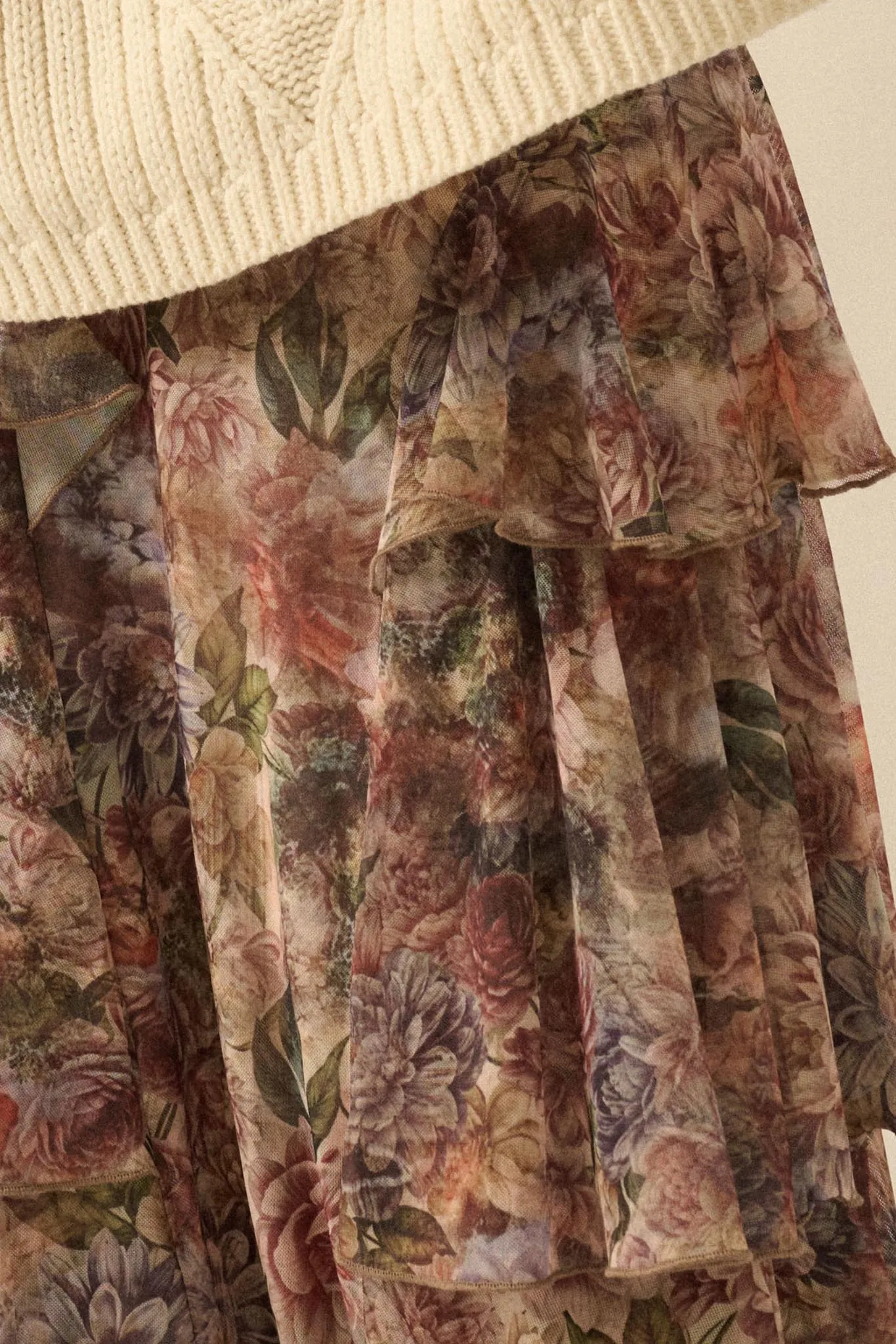 Dream Valley Floral Mesh Tiered Ruffle Maxi Skirt sold by Promesa product image thumbnail 5