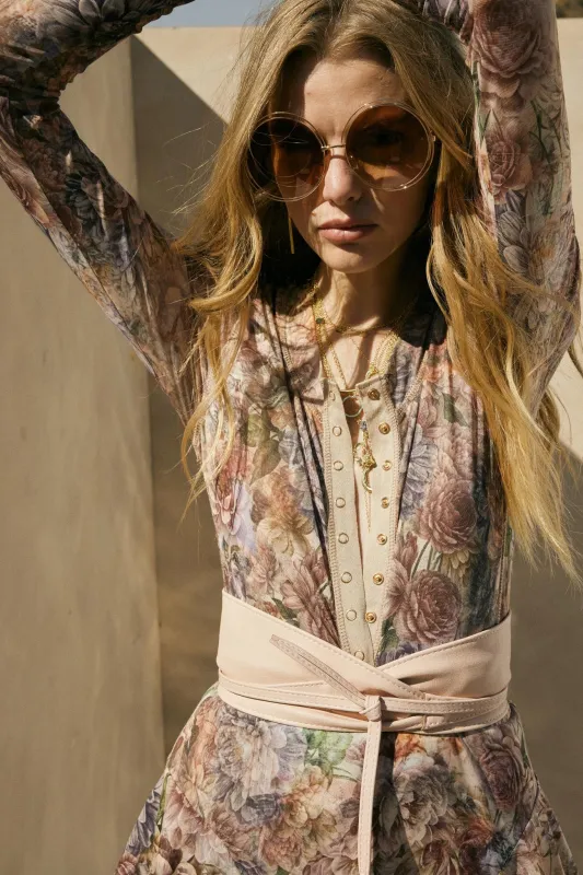 Valley Breeze Floral Mesh Snap-Front Top sold by Promesa