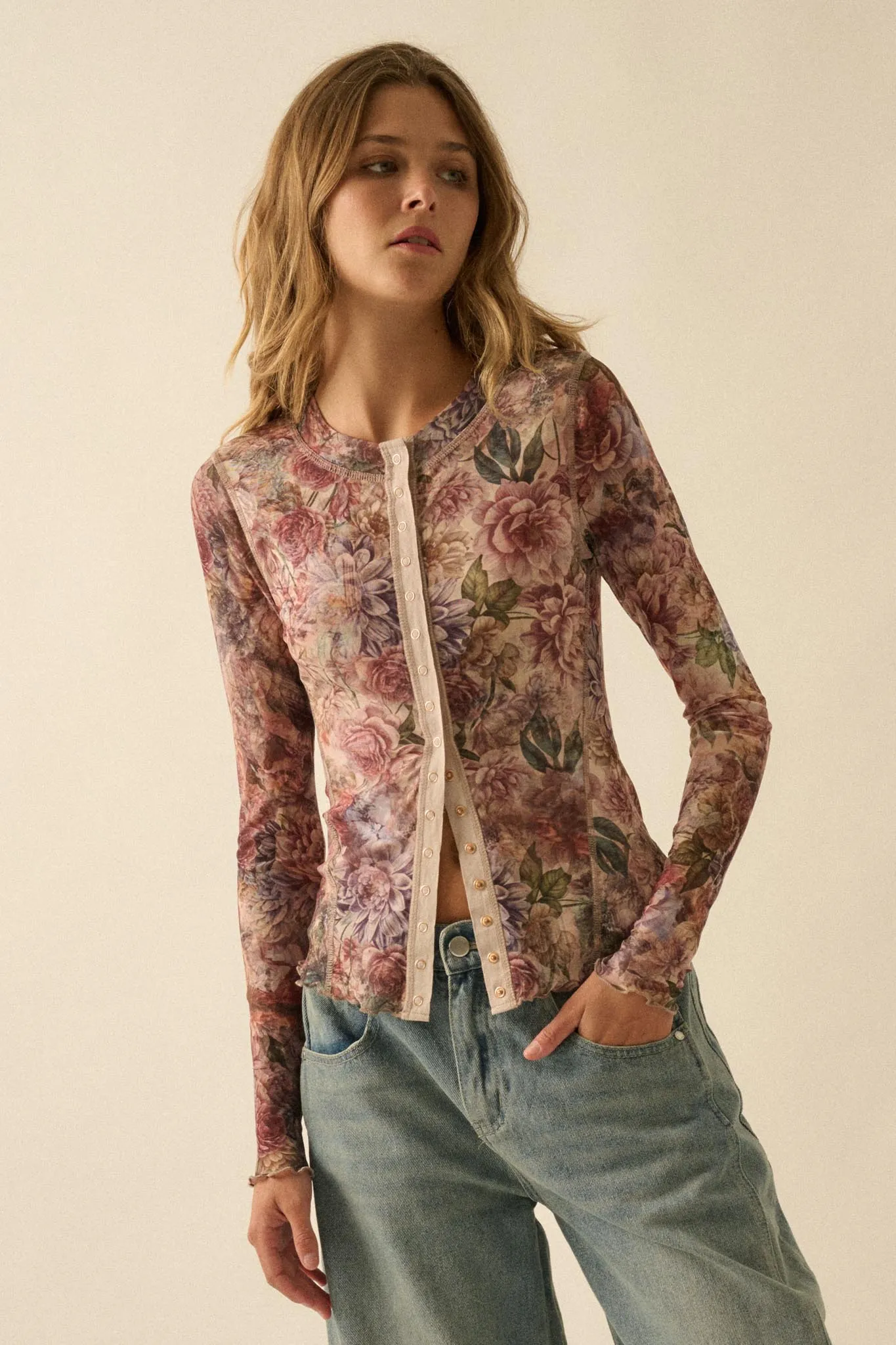Valley Breeze Floral Mesh Snap-Front Top sold by Promesa product image thumbnail 4