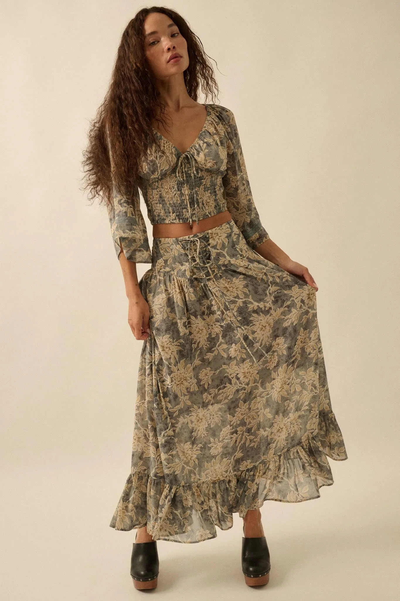 Well Beloved Floral Chiffon Drop-Waist Maxi Skirt sold by Promesa product image thumbnail 4