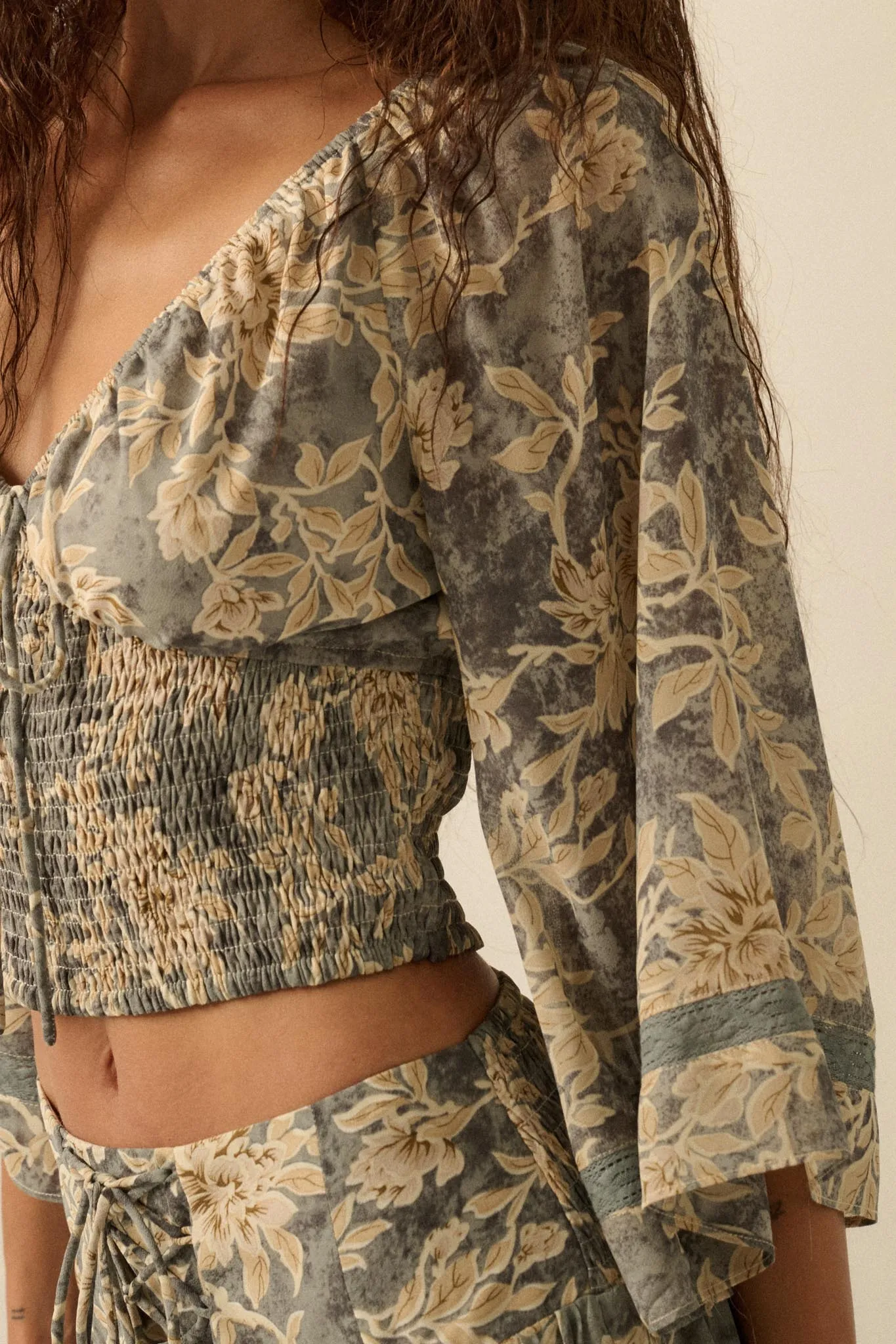 Dearest Love Floral Chiffon Cropped Peasant Top sold by Promesa product image thumbnail 5