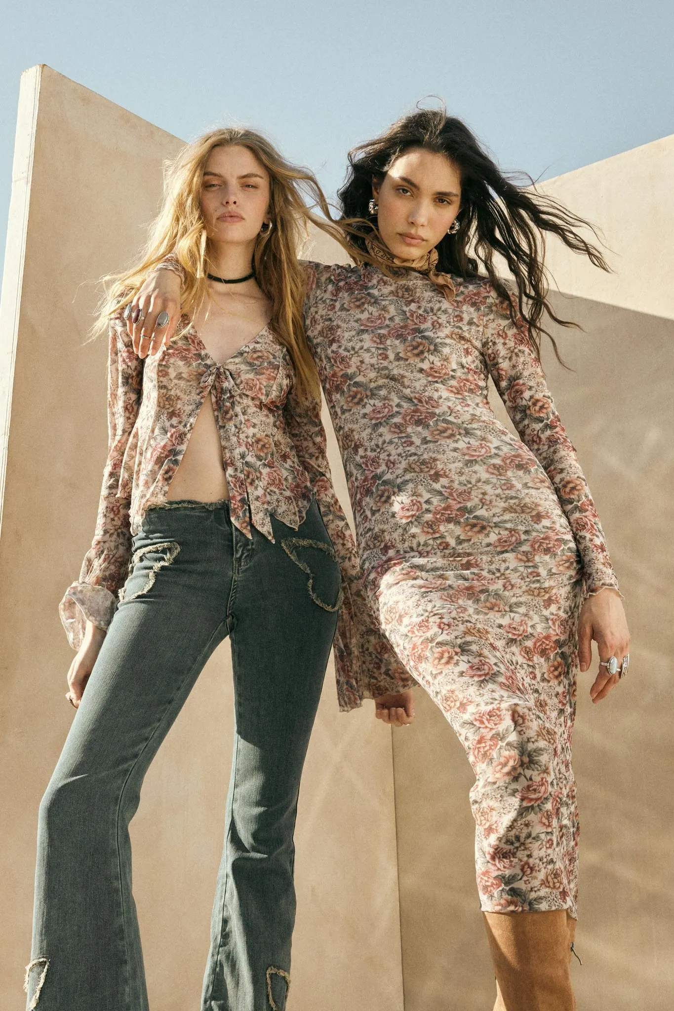 Rose Knows Floral Mesh Tie-Front Bell-Sleeve Top sold by Promesa product image thumbnail 5