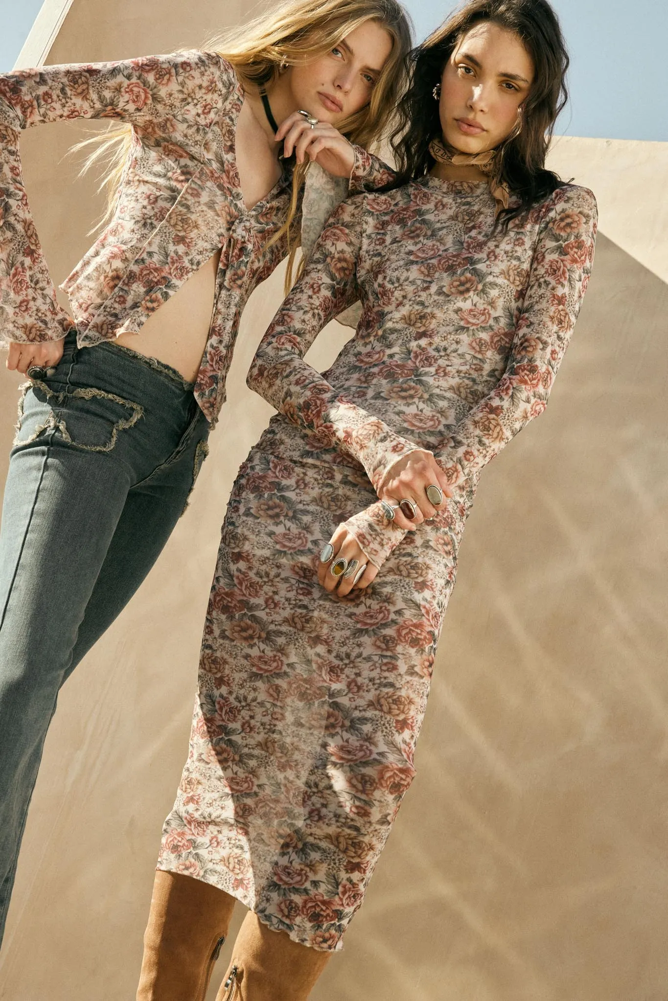 Wine and Roses Floral Mesh Mock-Neck Midi Dress sold by Promesa product image thumbnail 3