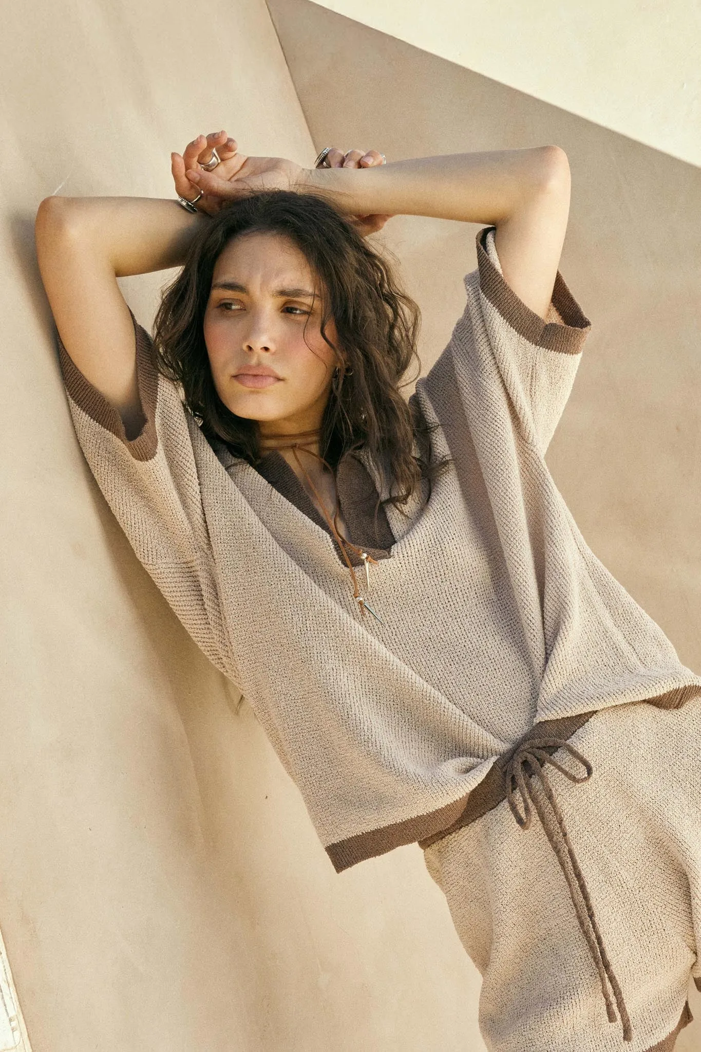 Take It Easy Contrast Knit Short-Sleeve Sweater sold by Promesa product image thumbnail 3