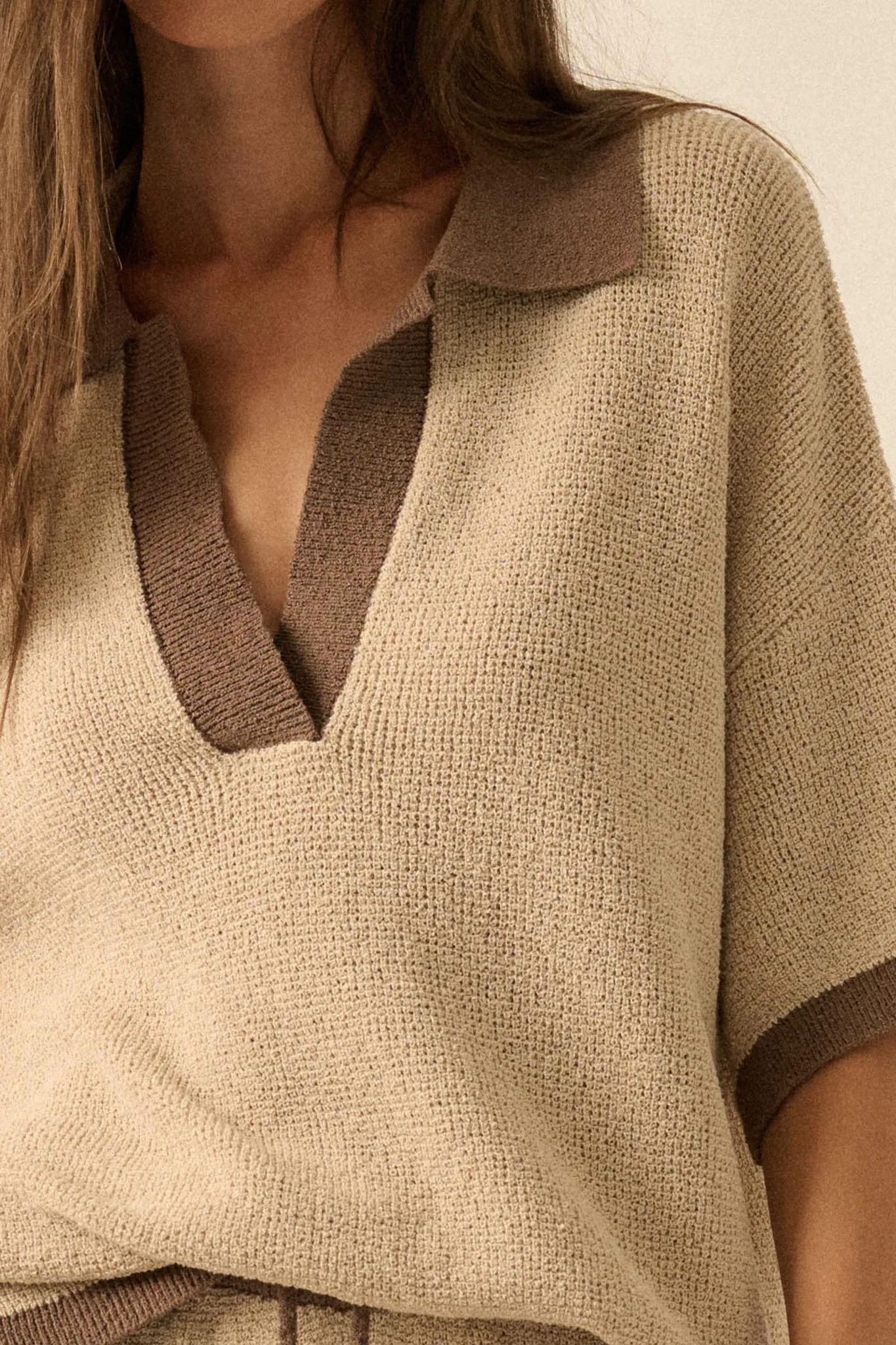 Take It Easy Contrast Knit Short-Sleeve Sweater sold by Promesa product image thumbnail 5