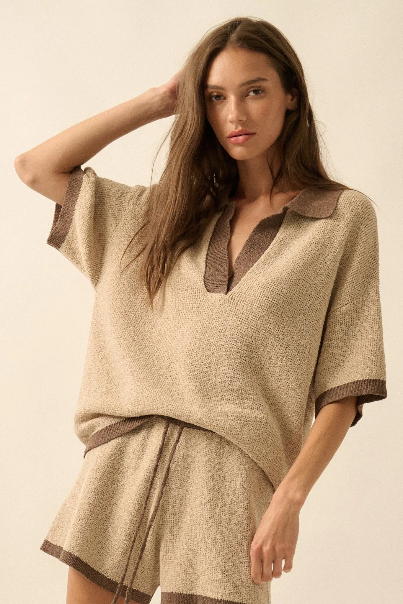 Take It Easy Contrast Knit Short-Sleeve Sweater sold by Promesa product image thumbnail 4