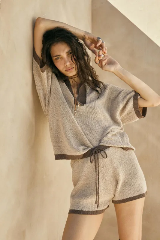 Easy Breezy Contrast Knit Drawstring Shorts sold by Promesa