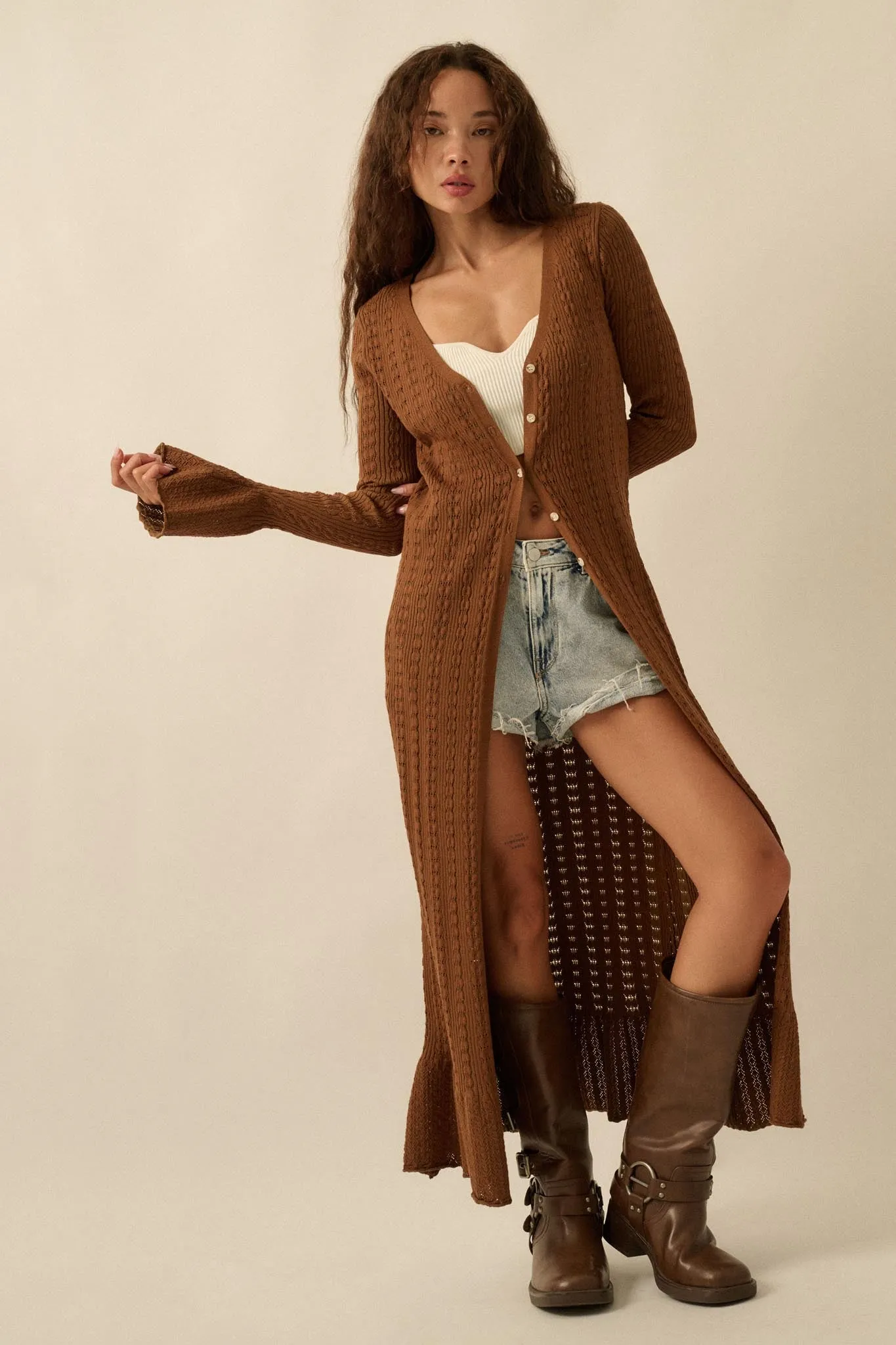 Away We Go Pointelle Rib-Knit Duster Cardigan sold by Promesa product image thumbnail 4