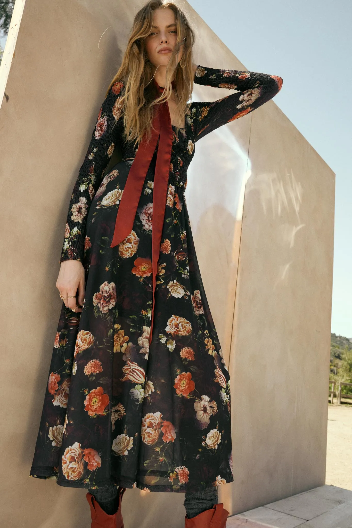 Antique Garden Floral Mesh Smocked Midi Dress sold by Promesa