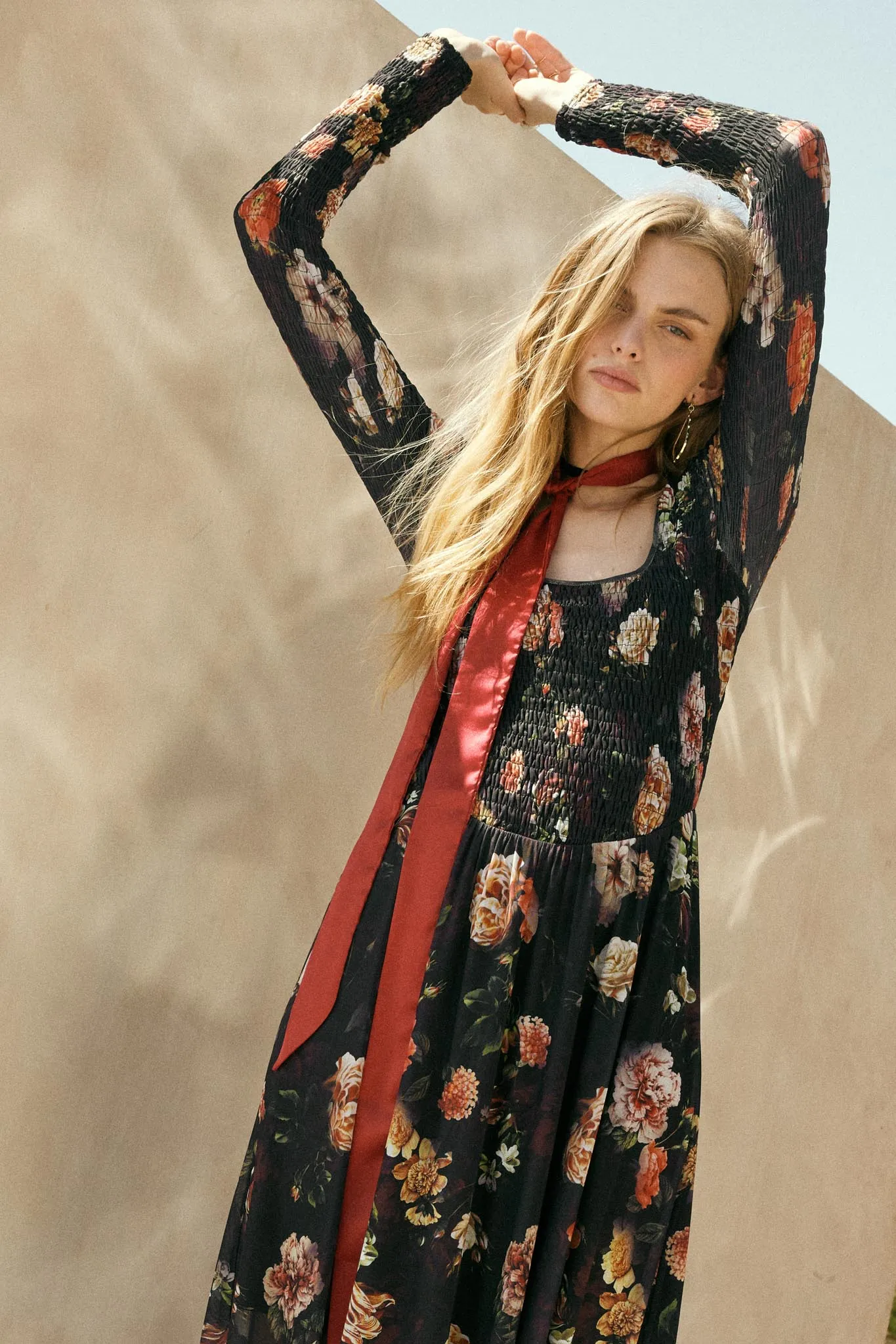 Antique Garden Floral Mesh Smocked Midi Dress sold by Promesa product image thumbnail 2