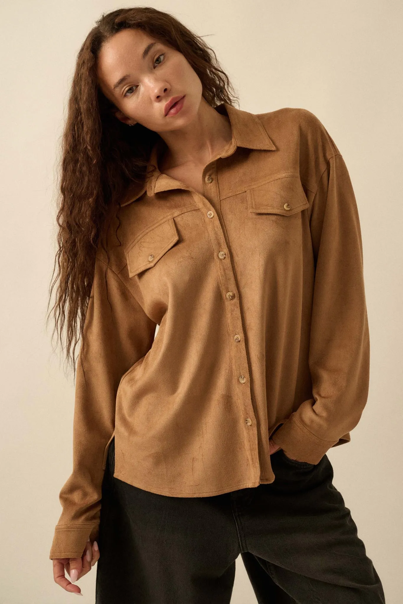 Soft Launch Vegan Suede Button-Up Shirt sold by Promesa product image thumbnail 4