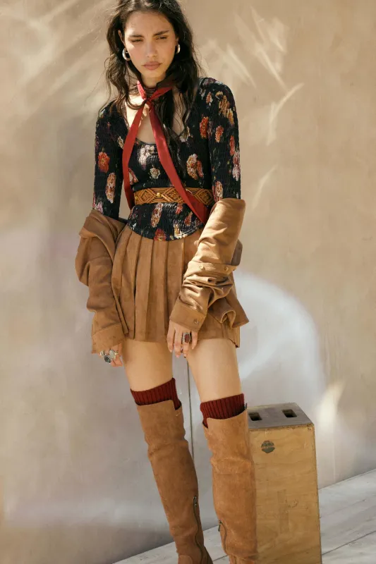 Soft Serve Vegan Suede Pleated Mini Skirt sold by Promesa