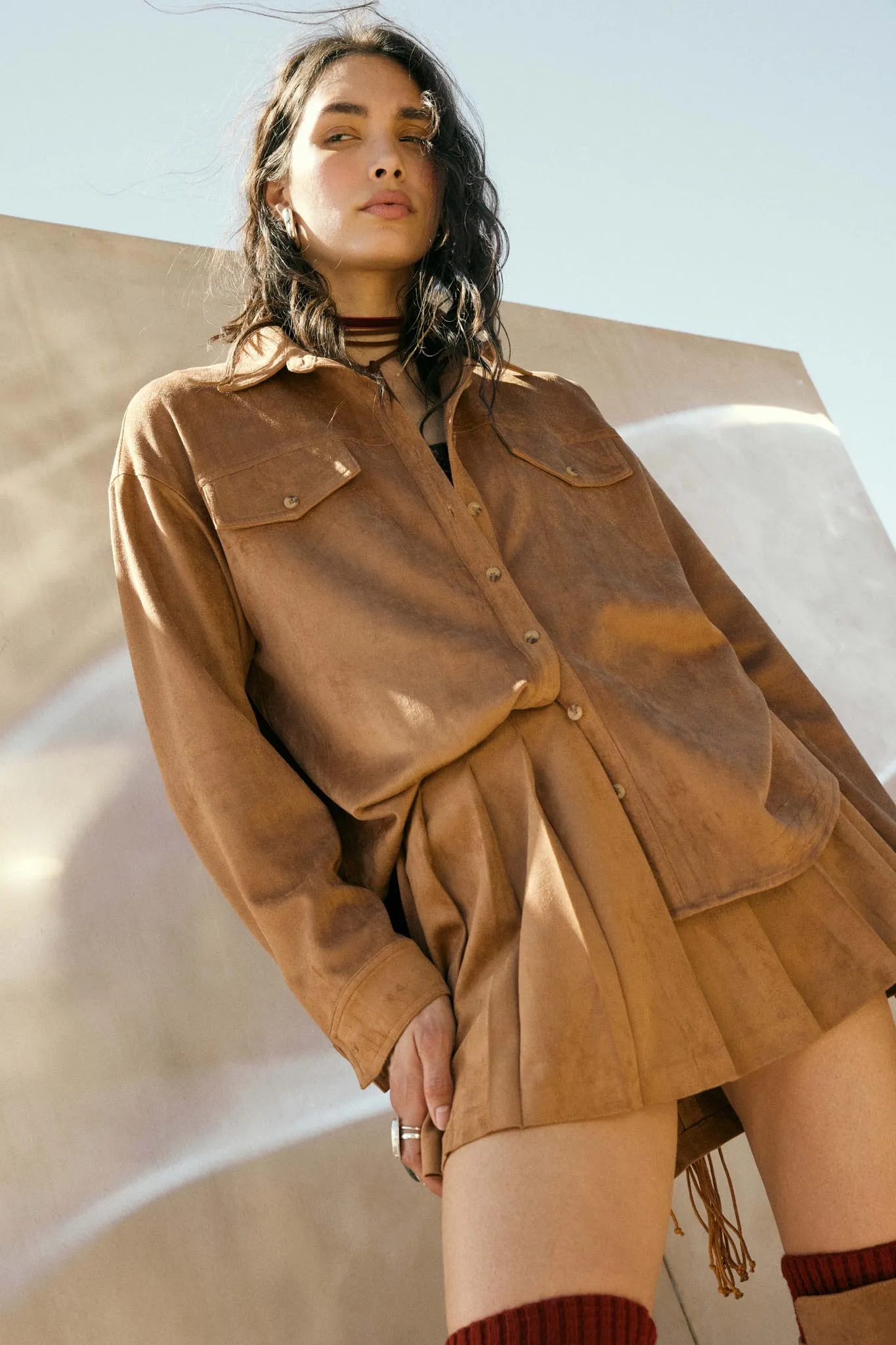 Soft Serve Vegan Suede Pleated Mini Skirt sold by Promesa product image thumbnail 3