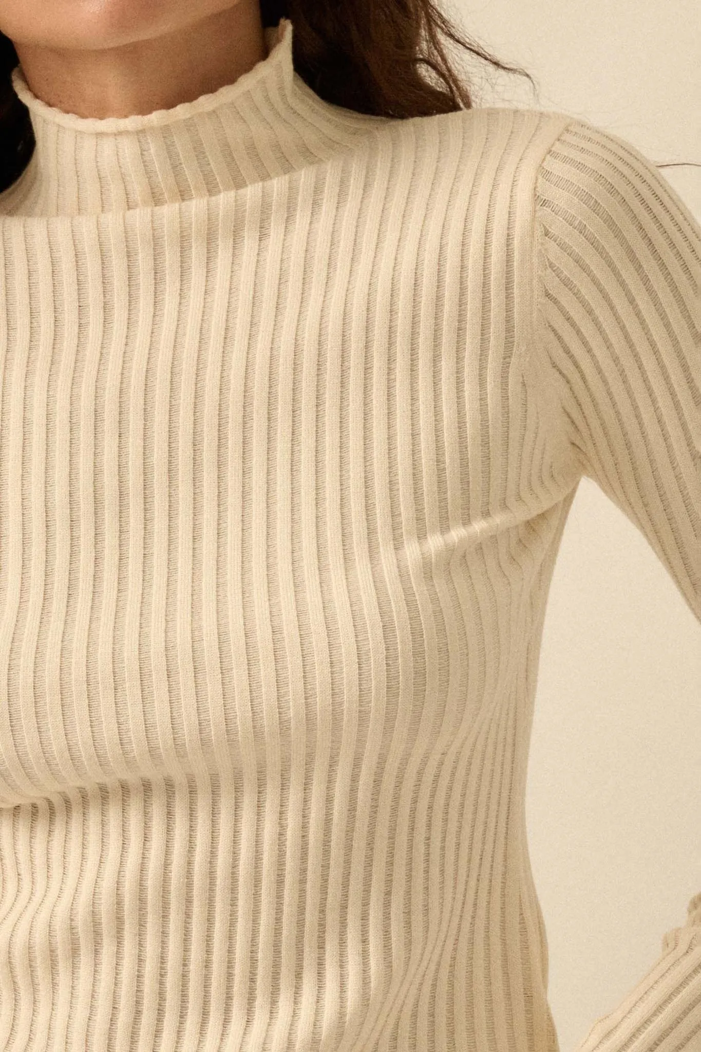 Finer Things Semi-Sheer Rib-Knit Mock-Neck Top sold by Promesa product image thumbnail 5